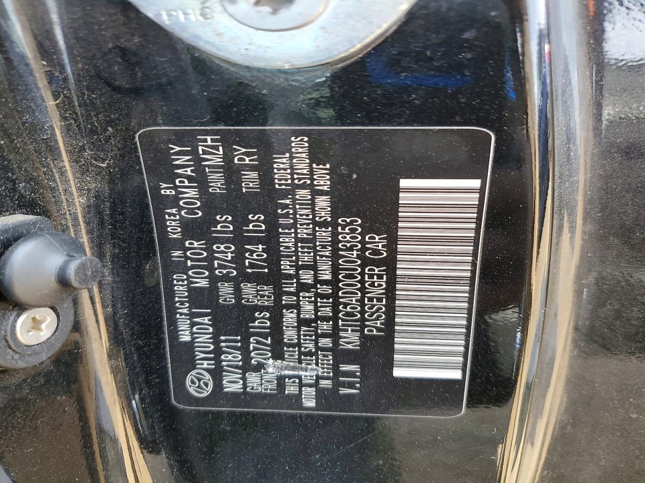 2012 Hyundai Veloster Base Черный vin: KMHTC6AD0CU043853