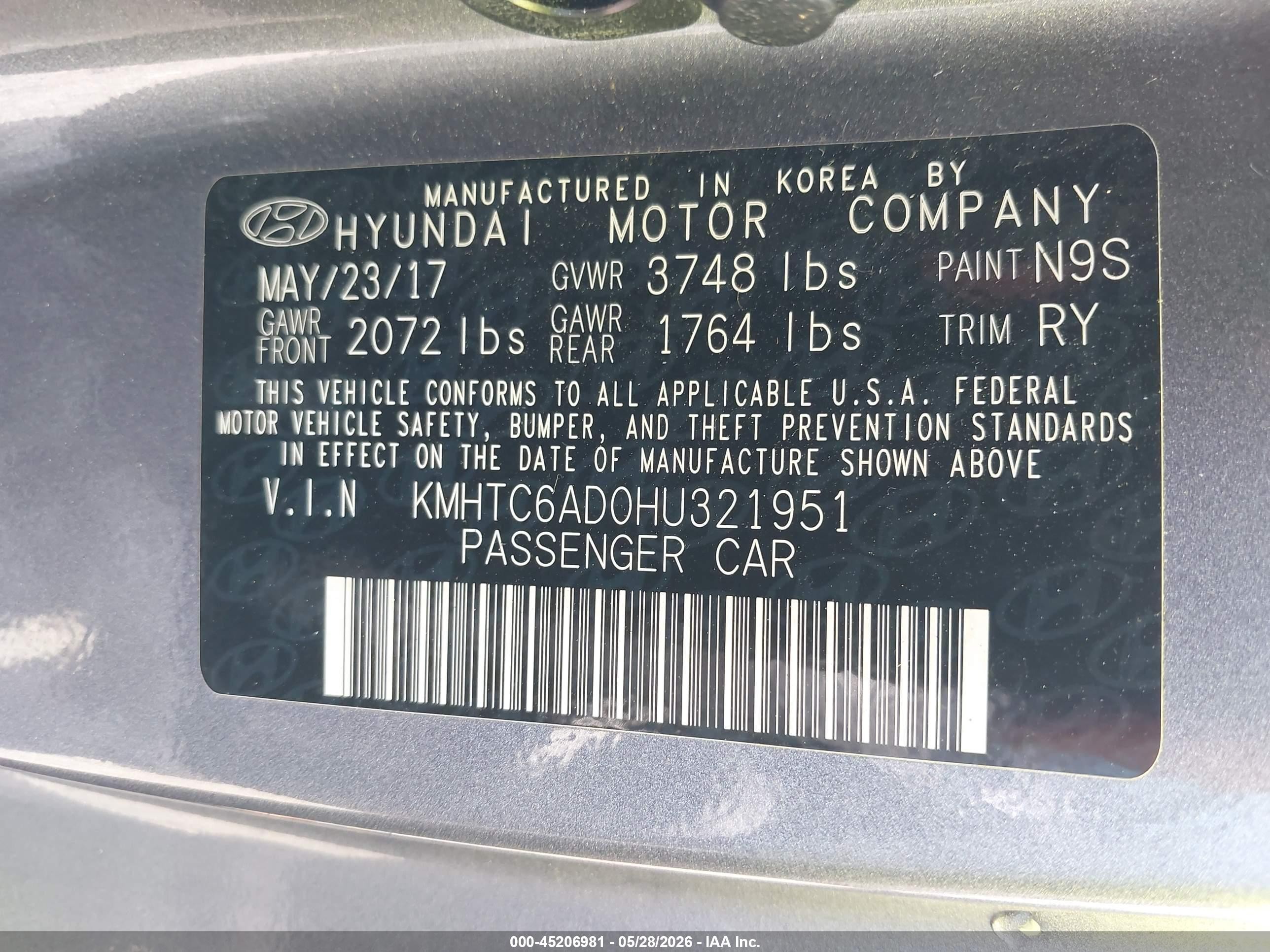 2017 Hyundai Veloster Value Edition Gray vin: KMHTC6AD0HU321951