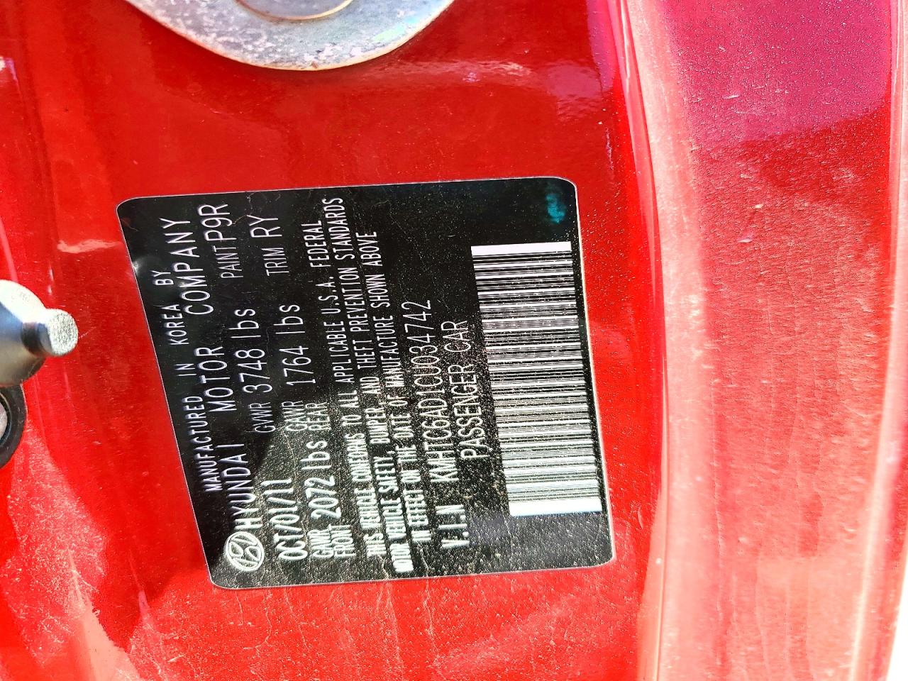 2012 Hyundai Veloster Base Red vin: KMHTC6AD1CU034742
