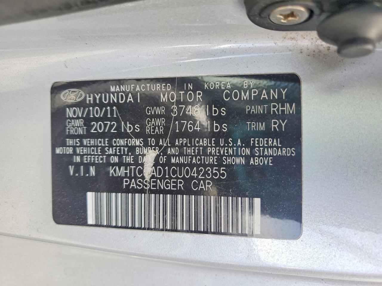 2012 Hyundai Veloster Base Silver vin: KMHTC6AD1CU042355