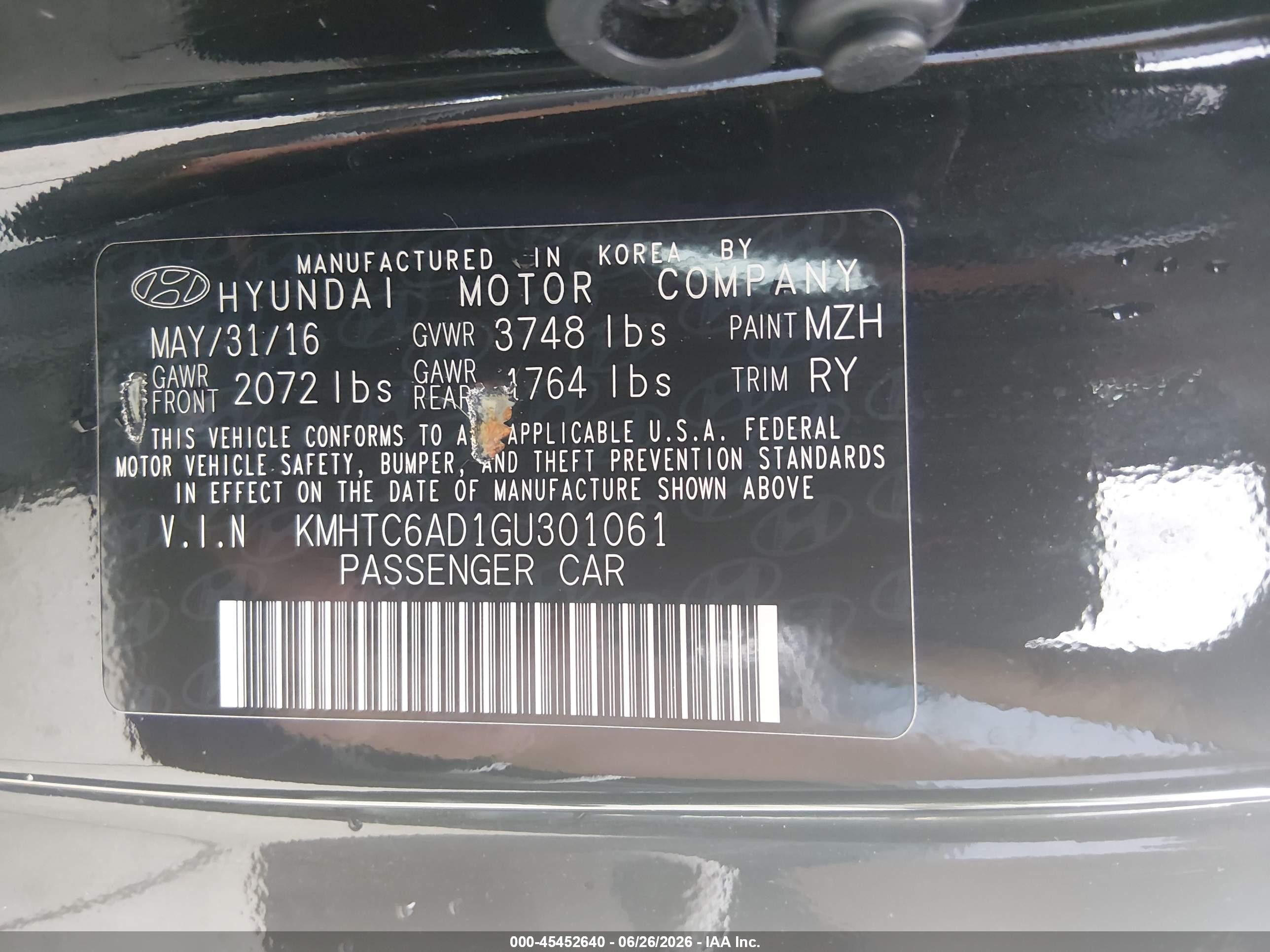 2016 Hyundai Veloster Black vin: KMHTC6AD1GU301061