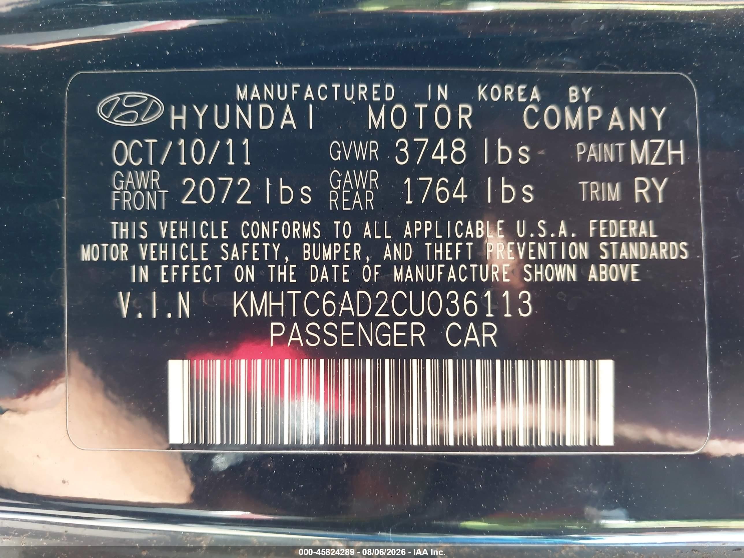 2012 Hyundai Veloster Base W/red/black Black vin: KMHTC6AD2CU036113