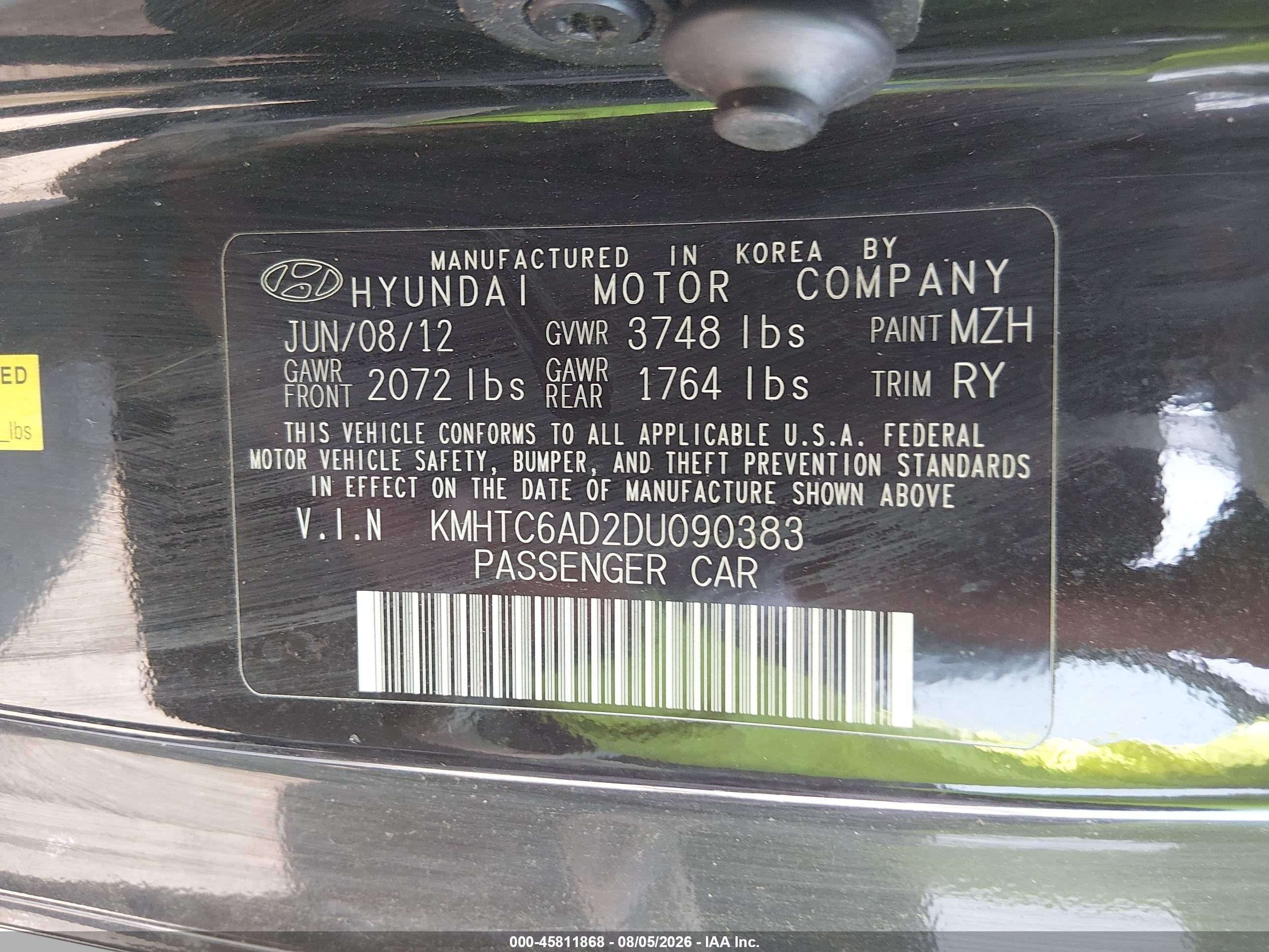 2013 Hyundai Veloster Base W/gray Black vin: KMHTC6AD2DU090383