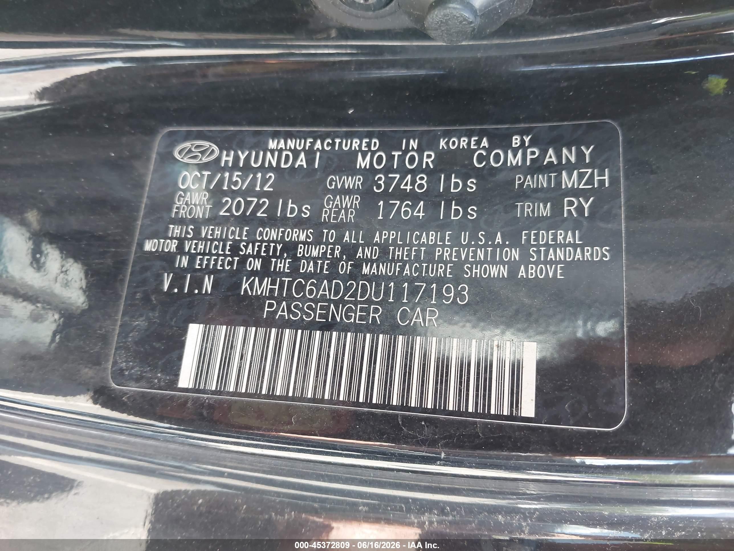 2013 Hyundai Veloster Base W/gray Черный vin: KMHTC6AD2DU117193