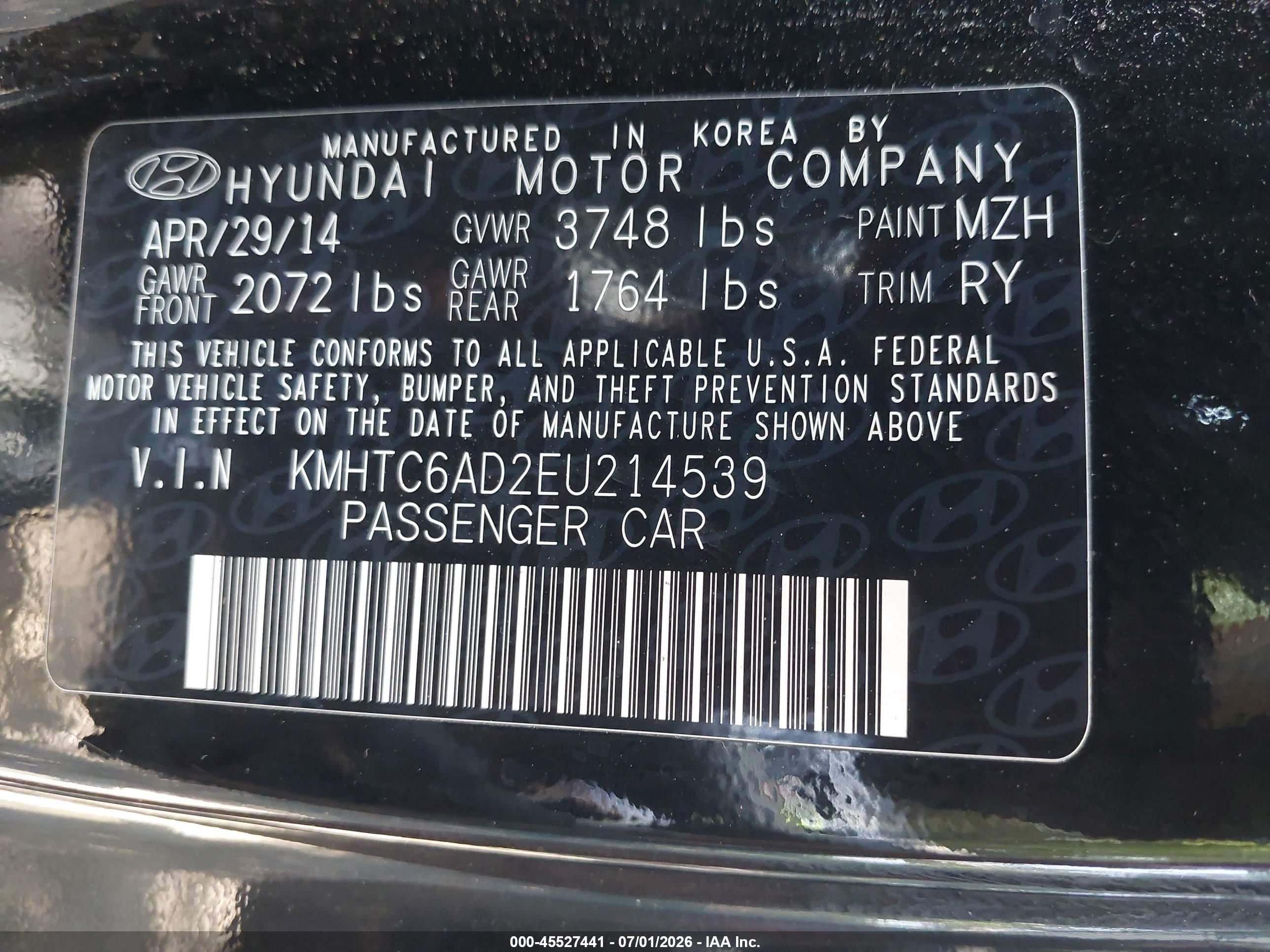 2014 Hyundai Veloster Flex W/red Black vin: KMHTC6AD2EU214539
