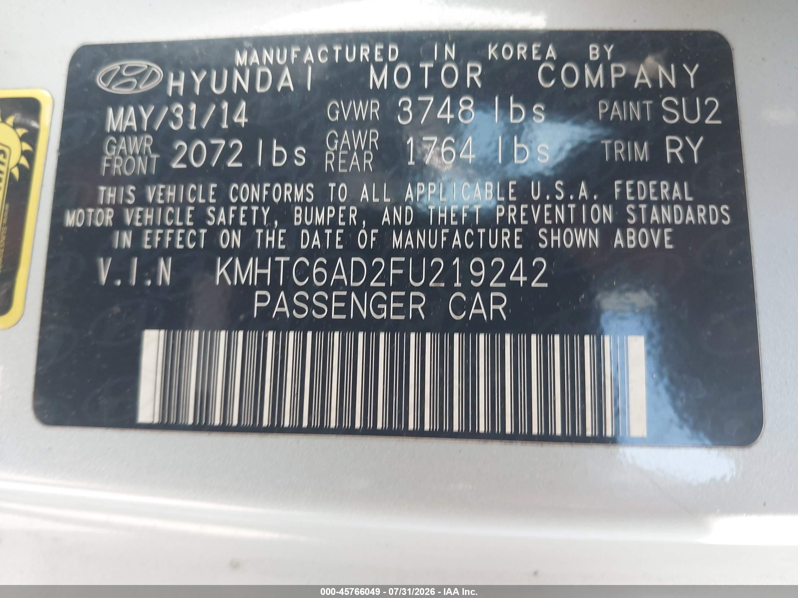 2015 Hyundai Veloster Flex Light Blue vin: KMHTC6AD2FU219242