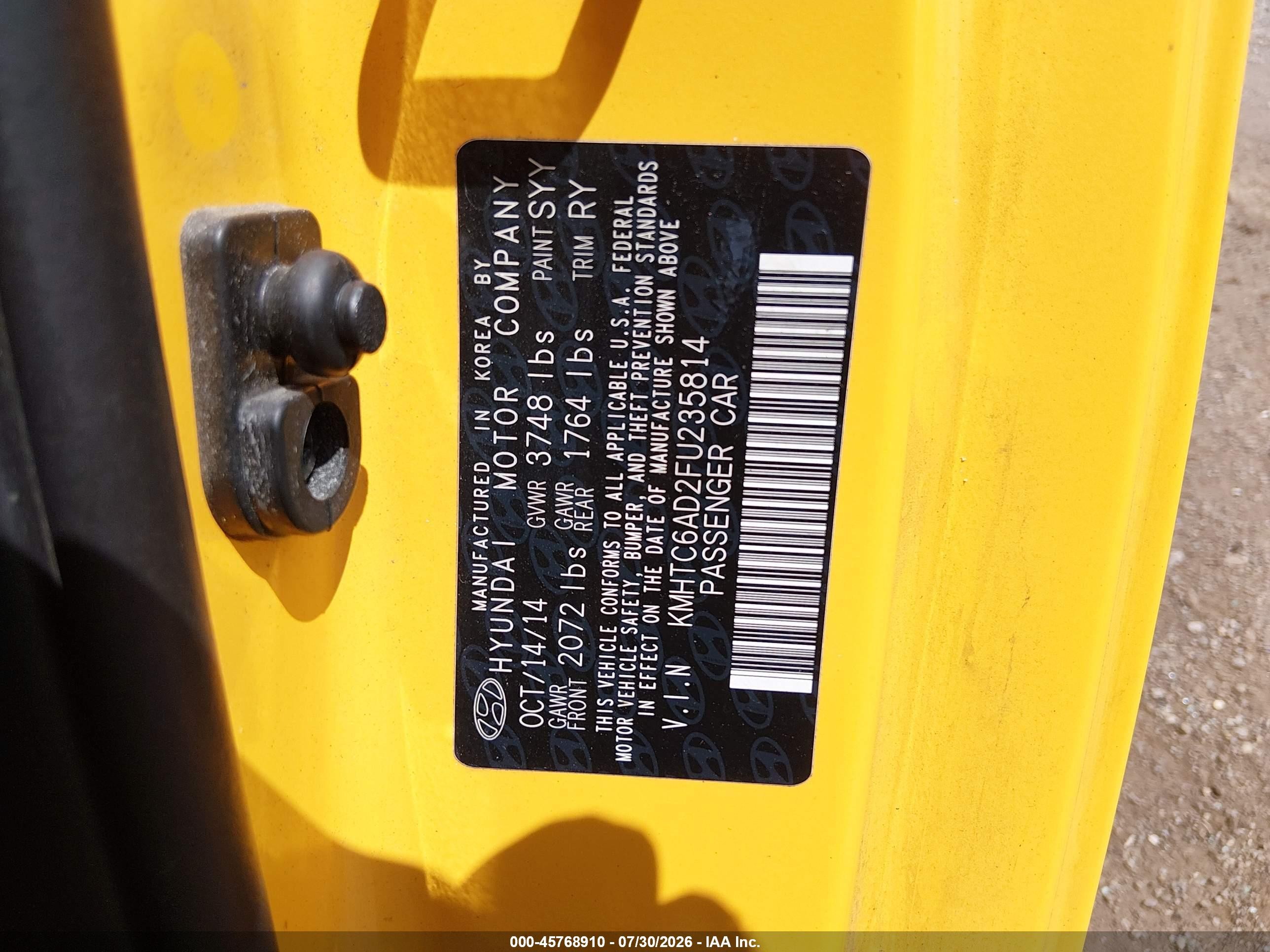 2015 Hyundai Veloster   Yellow vin: KMHTC6AD2FU235814