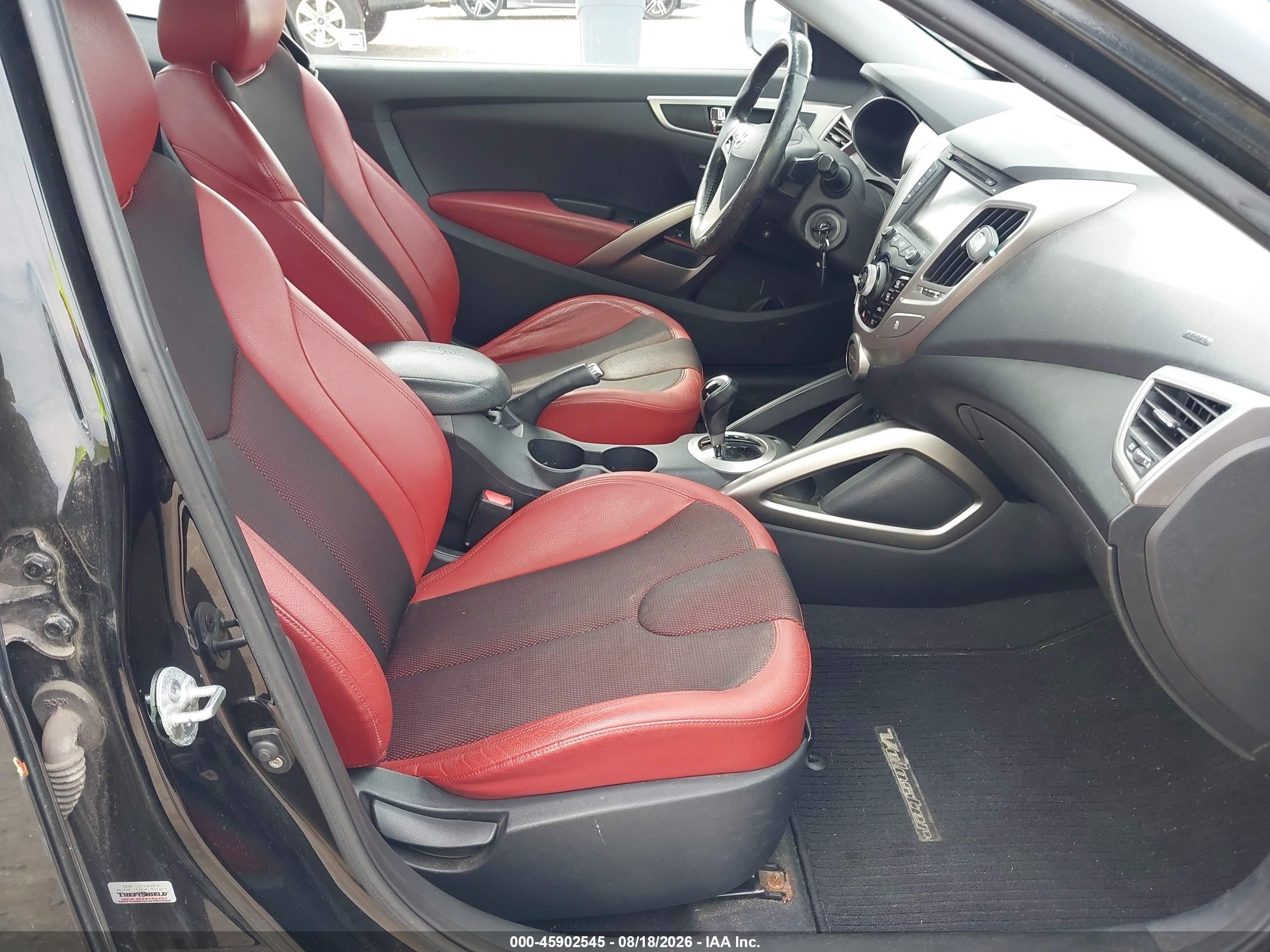 2012 Hyundai Veloster Base W/red/black Black vin: KMHTC6AD3CU052482