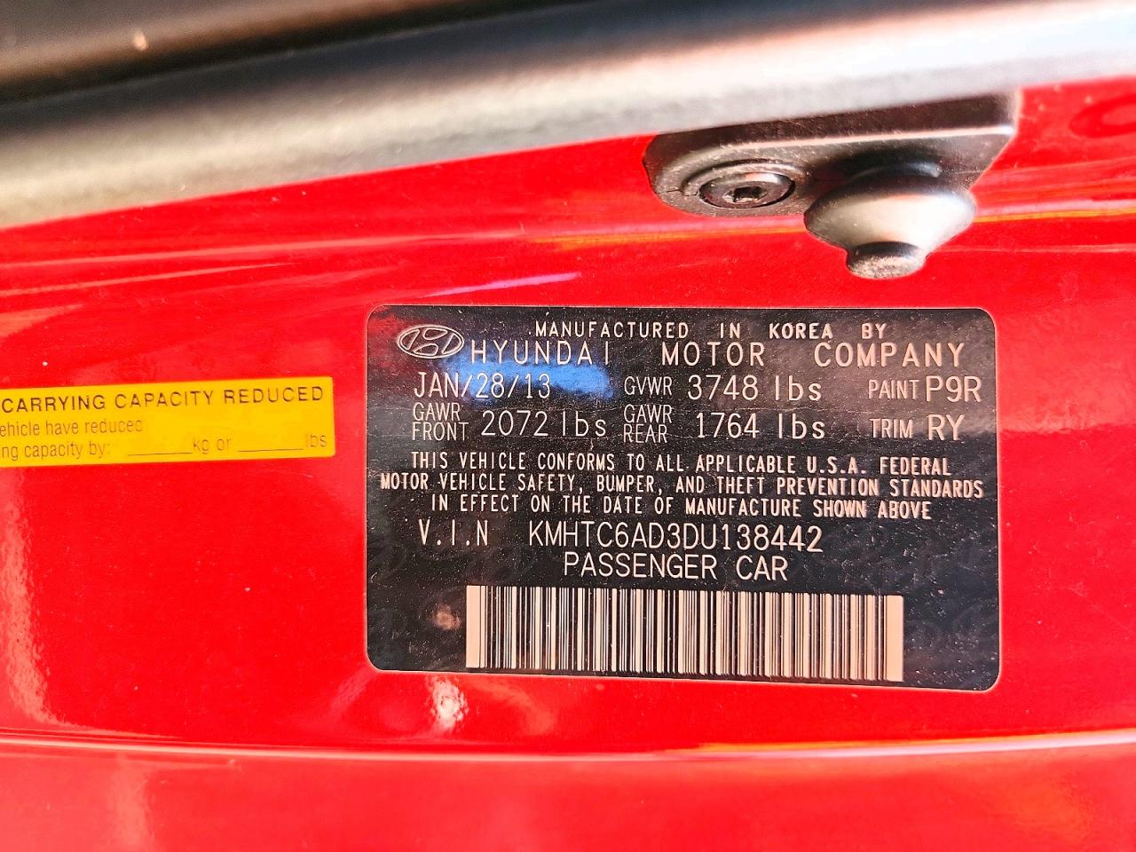 2013 Hyundai Veloster Re Mix Red vin: KMHTC6AD3DU138442