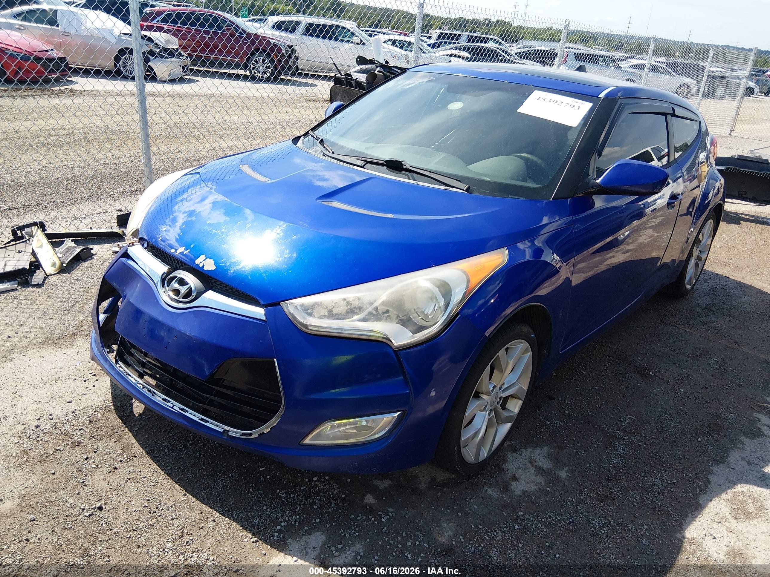 2012 Hyundai Veloster Base W/black Blue vin: KMHTC6AD4CU036453