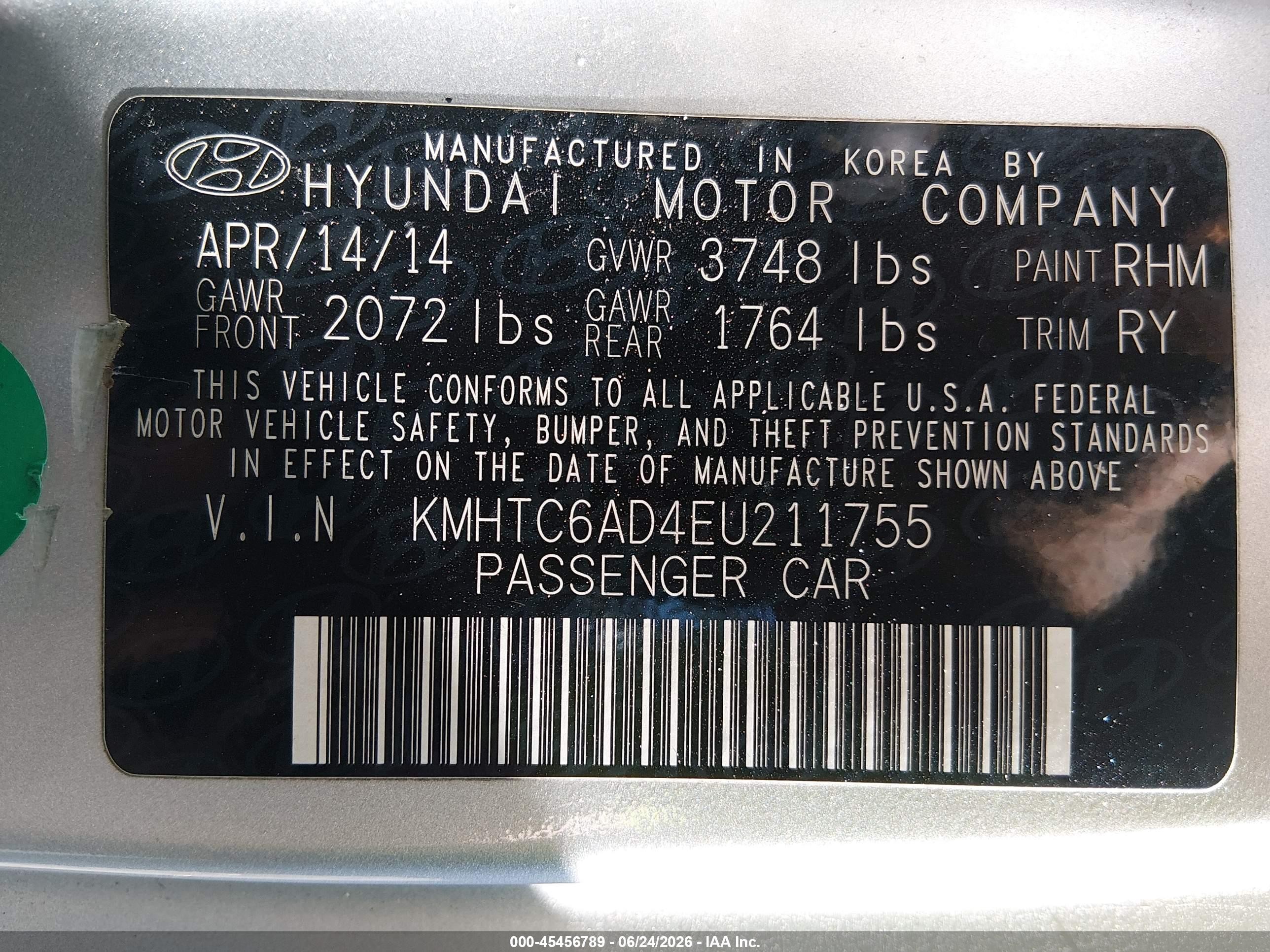 2014 Hyundai Veloster Base W/black Silver vin: KMHTC6AD4EU211755