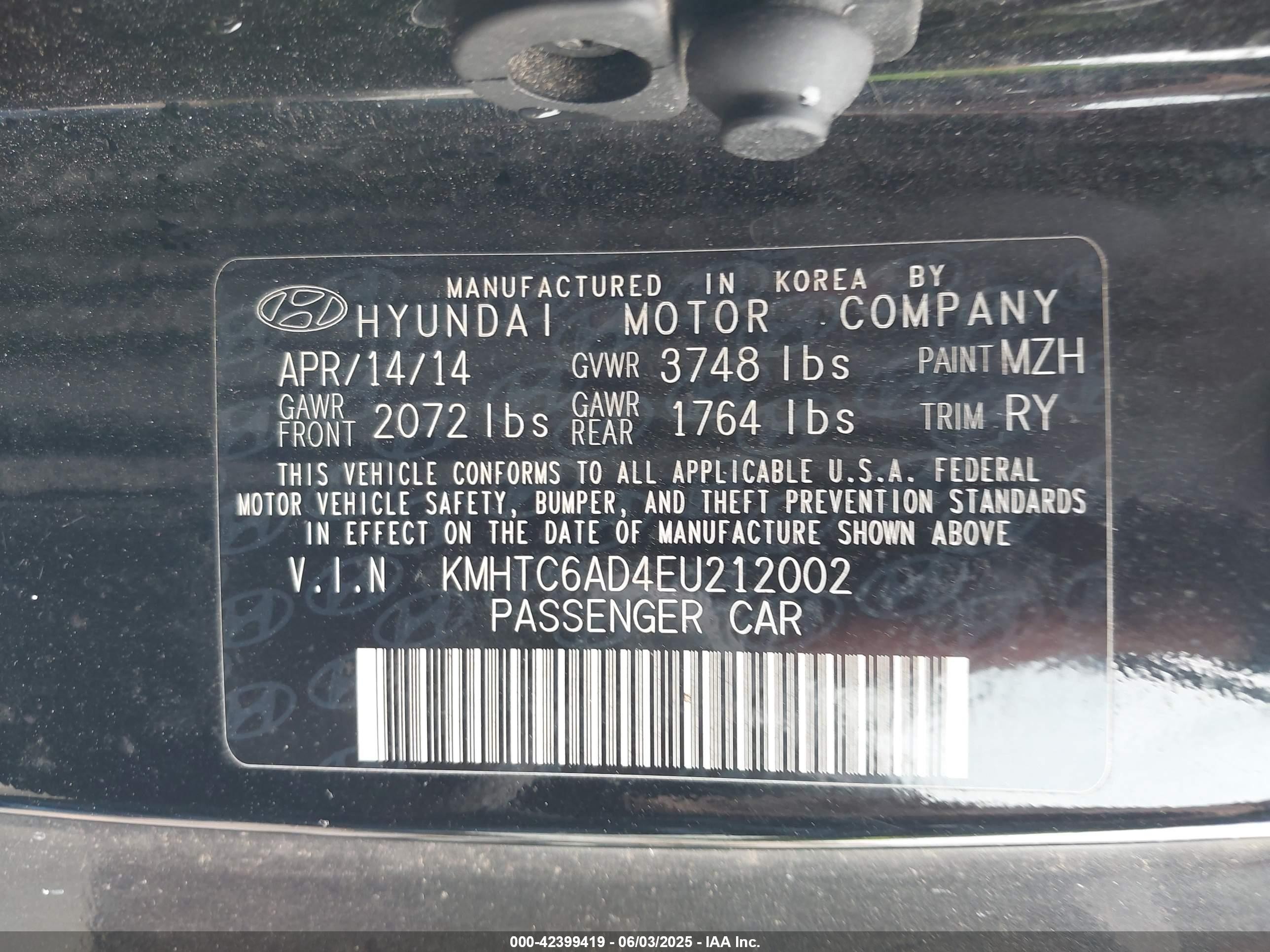 2014 Hyundai Veloster Flex W/black Черный vin: KMHTC6AD4EU212002