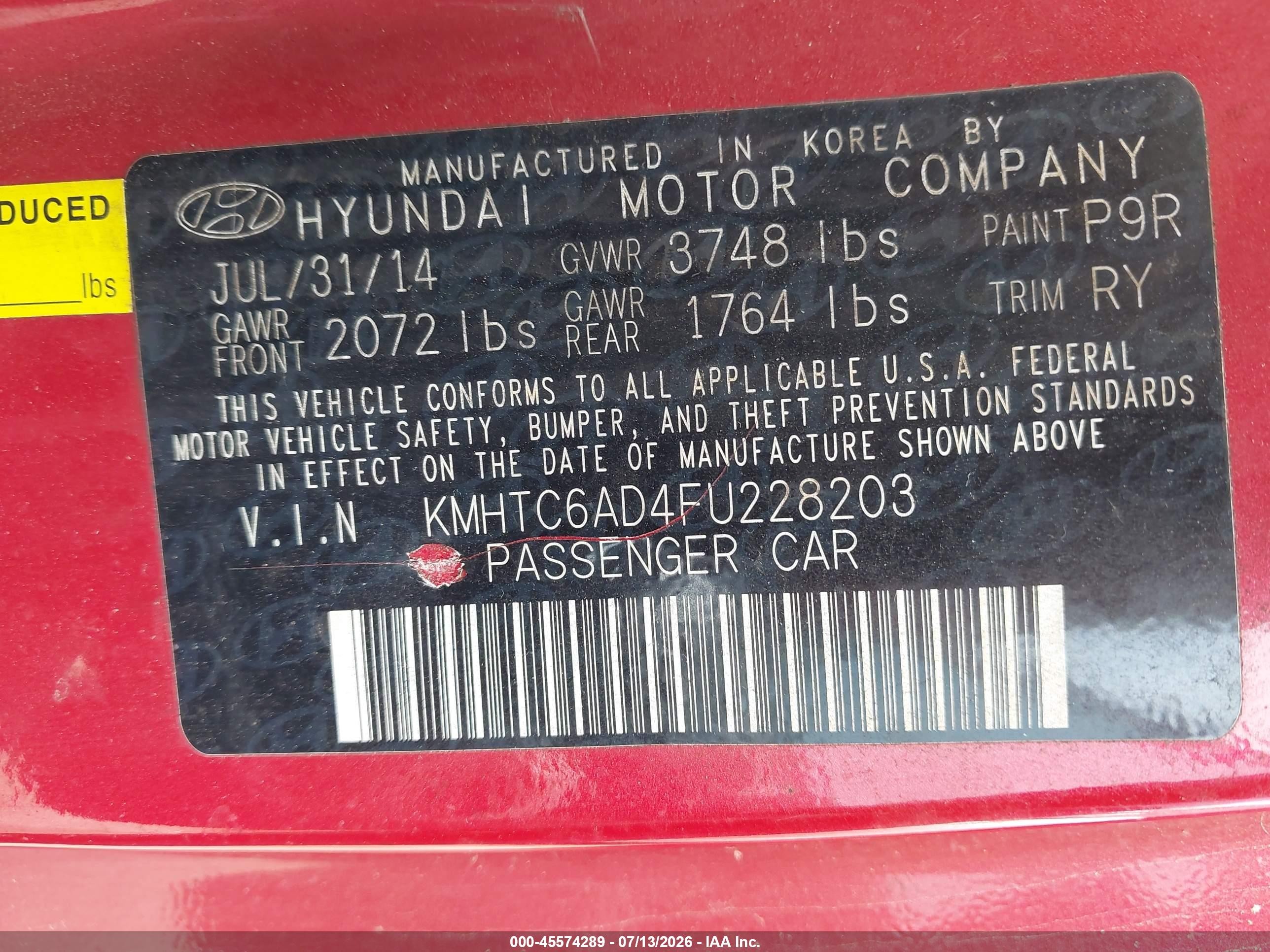 2015 Hyundai Veloster   Red vin: KMHTC6AD4FU228203