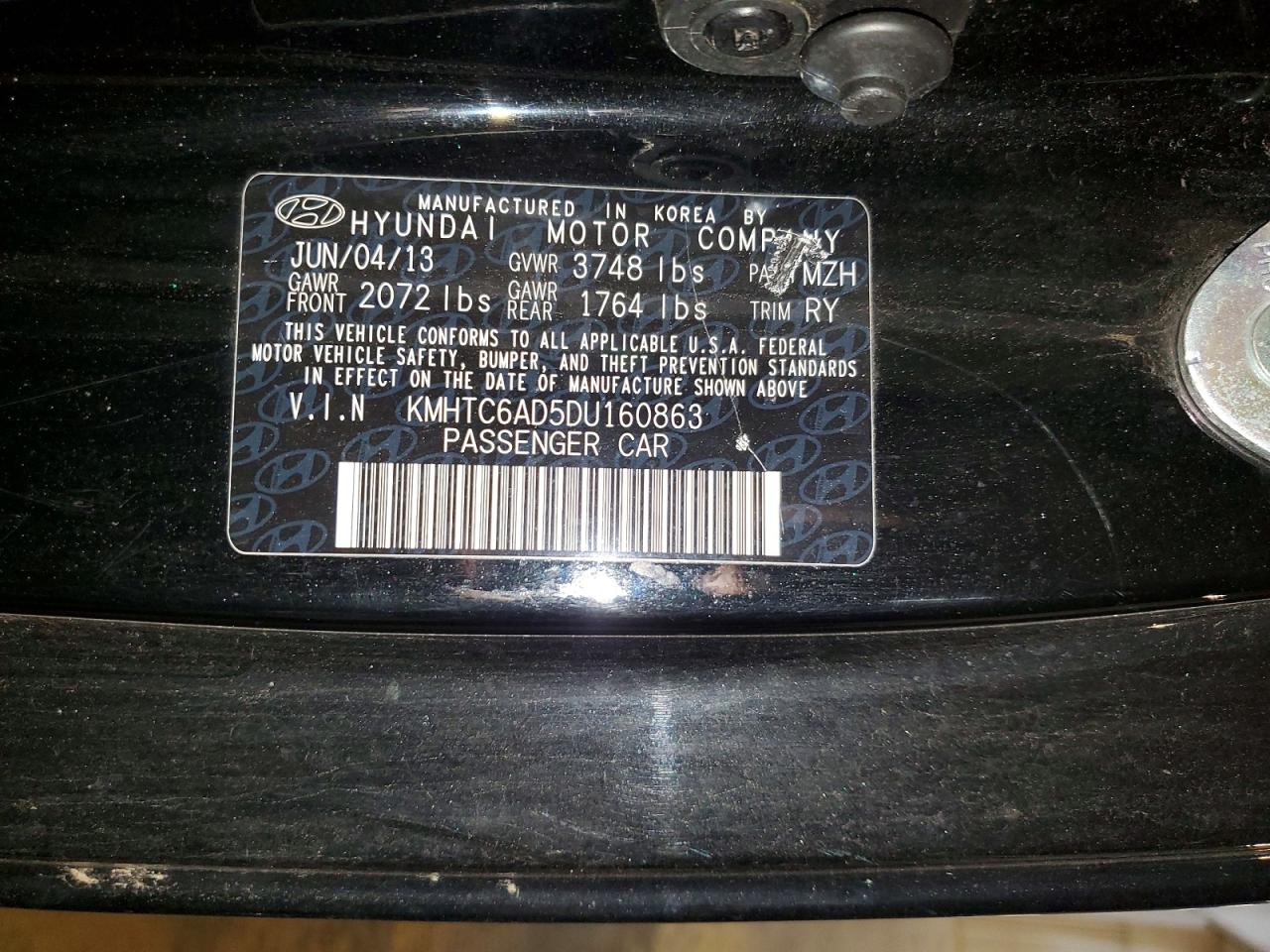 2013 Hyundai Veloster Base Черный vin: KMHTC6AD5DU160863