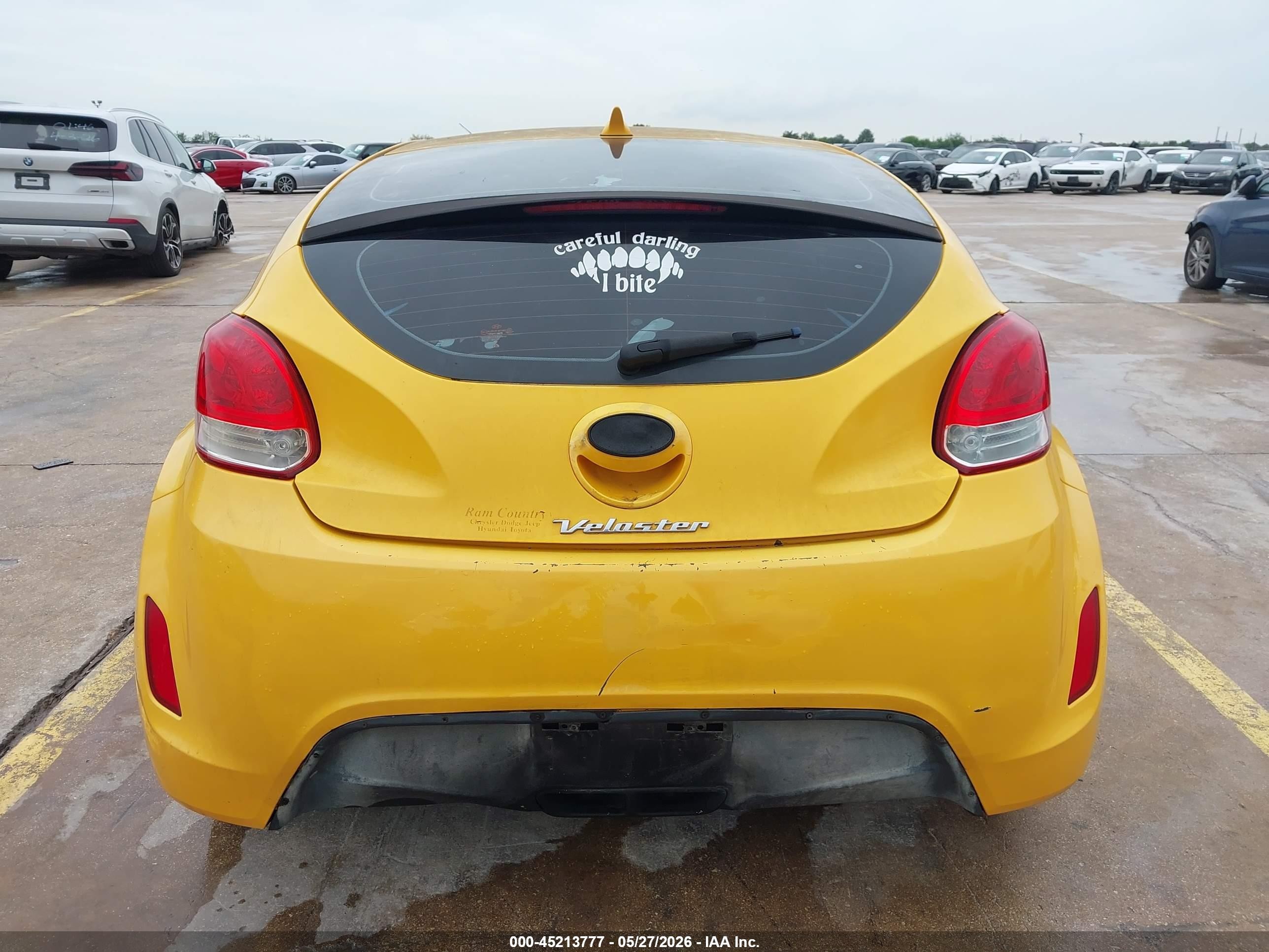 2013 Hyundai Veloster Base W/black Yellow vin: KMHTC6AD5DU163648