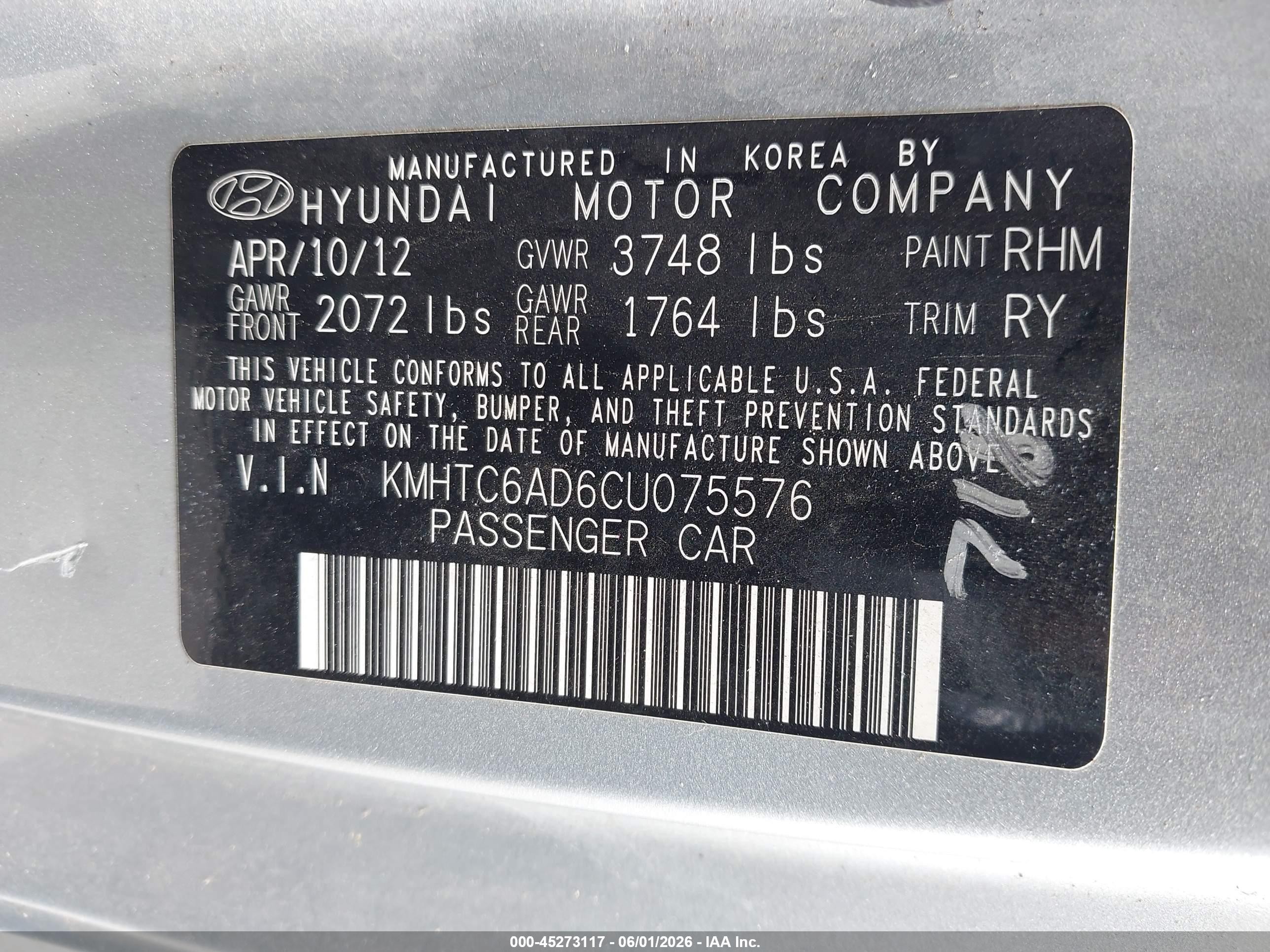 2012 Hyundai Veloster Base W/black Silver vin: KMHTC6AD6CU075576