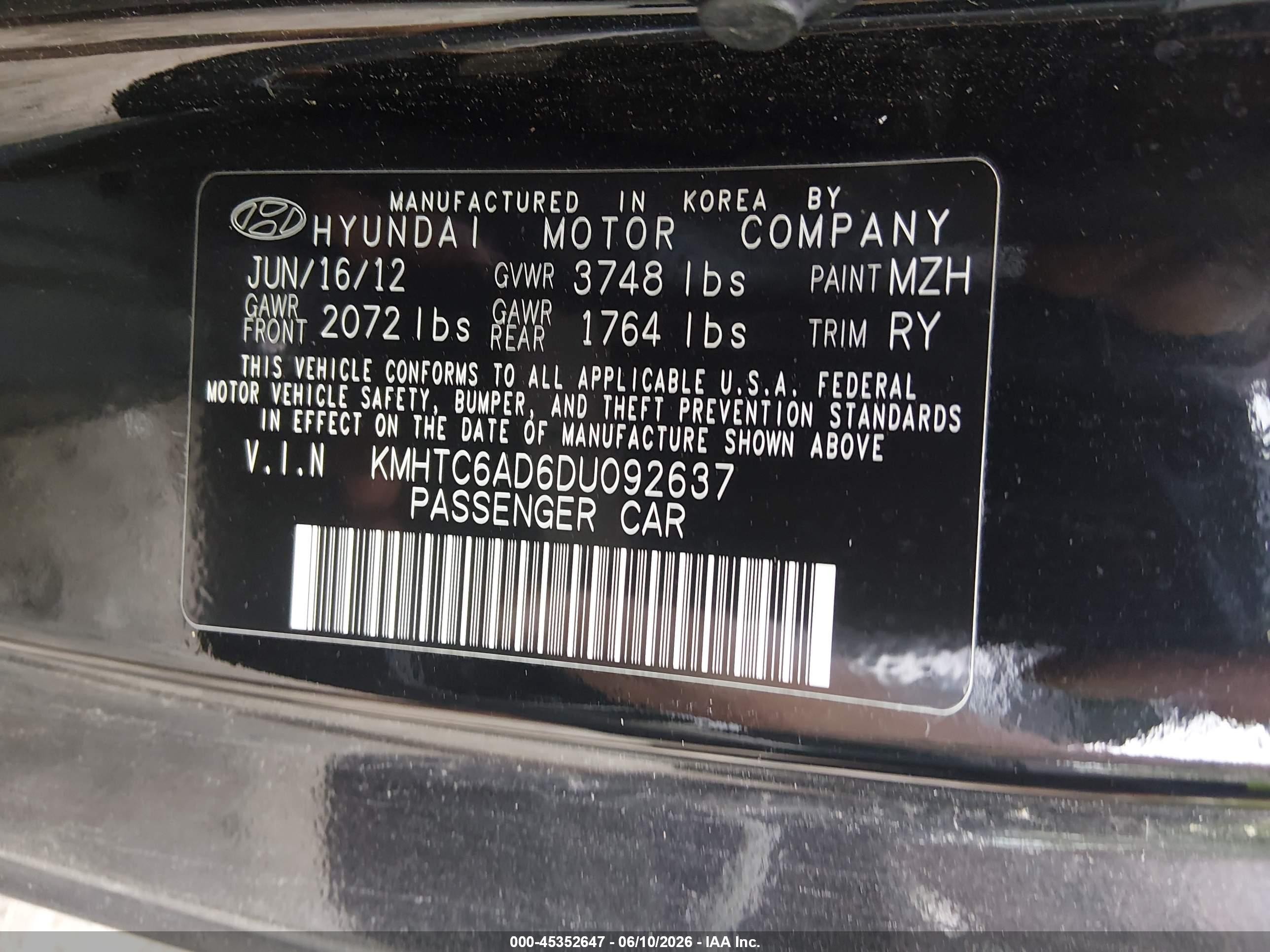 2013 Hyundai Veloster Base W/gray Black vin: KMHTC6AD6DU092637