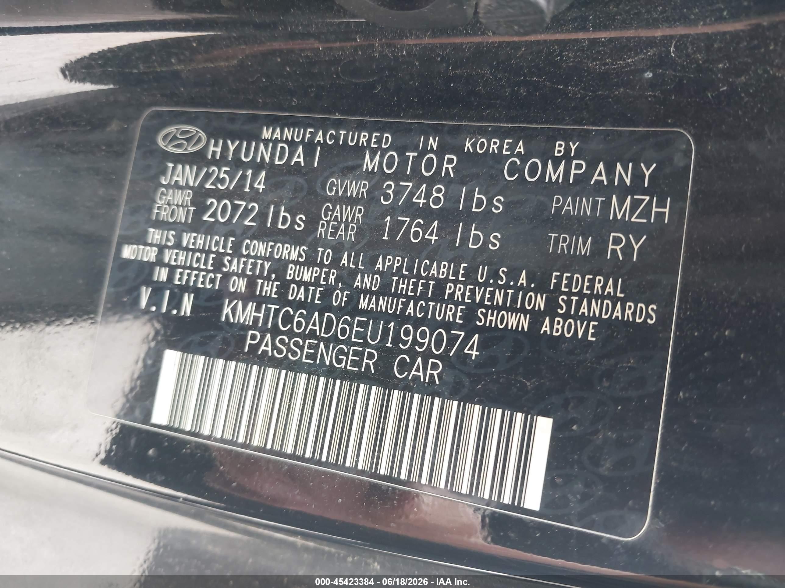 2014 Hyundai Veloster Base W/red Black vin: KMHTC6AD6EU199074