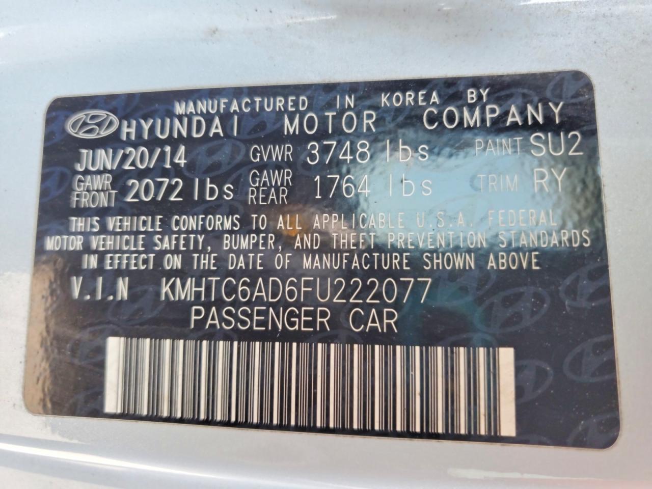 2015 Hyundai Veloster Re:flex Gray vin: KMHTC6AD6FU222077