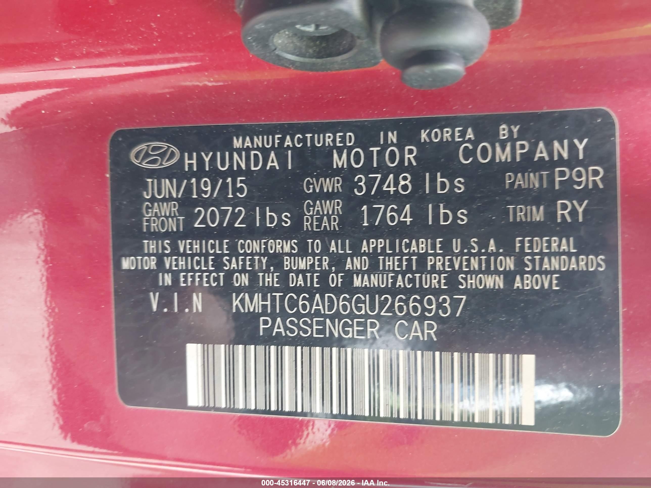 2016 Hyundai Veloster   Красный vin: KMHTC6AD6GU266937