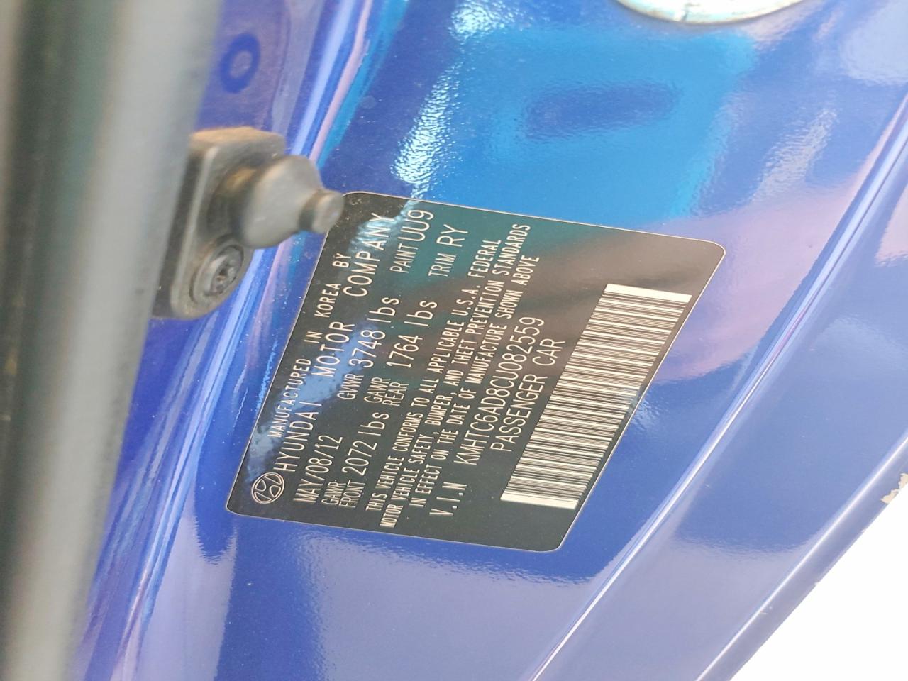 2012 Hyundai Veloster Base Blue vin: KMHTC6AD8CU082559