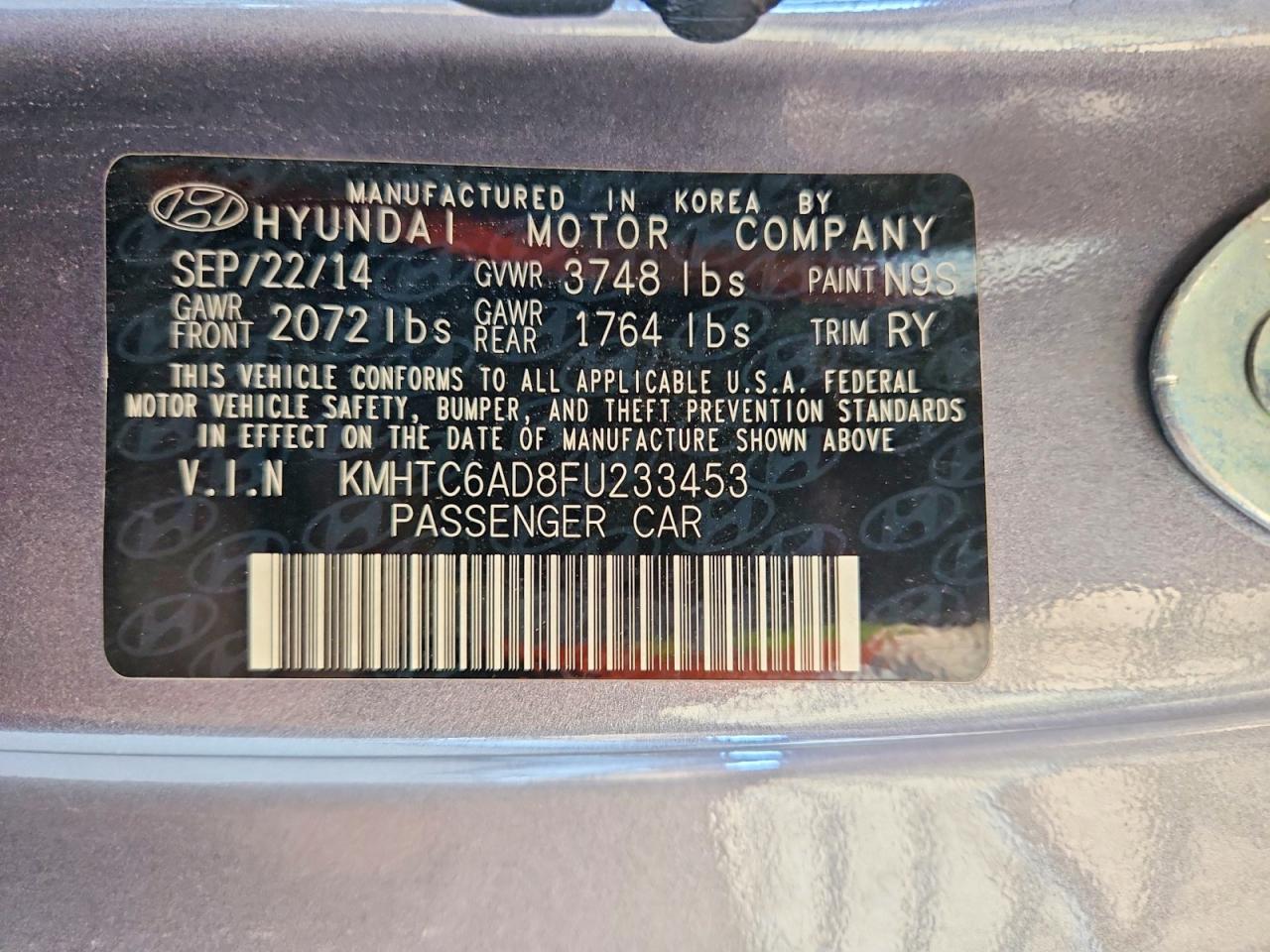 2015 Hyundai Veloster Base Серый vin: KMHTC6AD8FU233453
