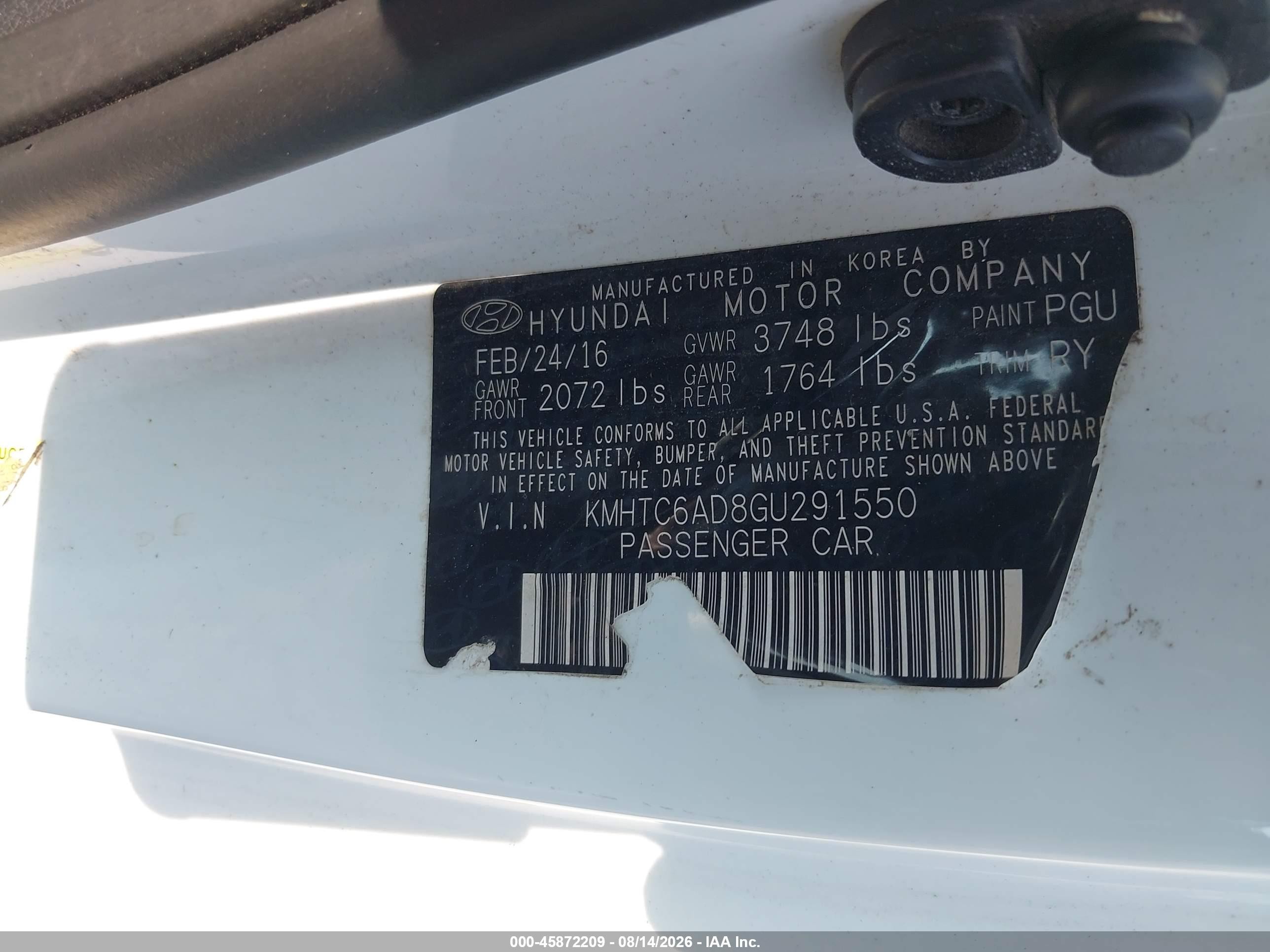 2016 Hyundai Veloster   White vin: KMHTC6AD8GU291550