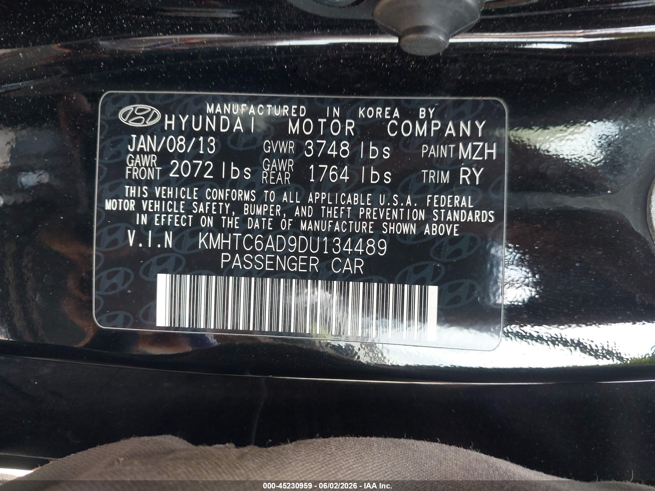 2013 Hyundai Veloster Base W/gray Черный vin: KMHTC6AD9DU134489
