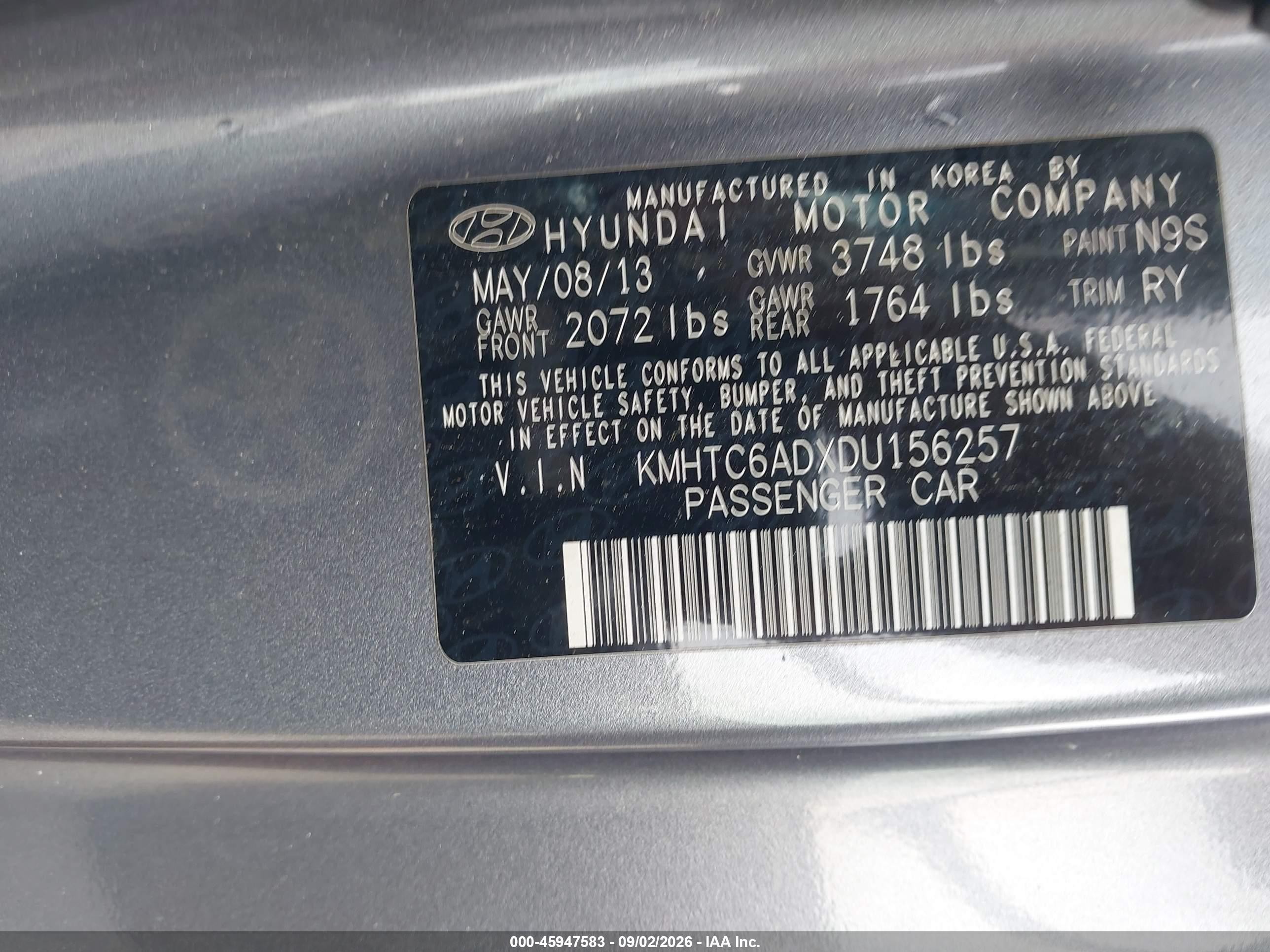 2013 Hyundai Veloster Base W/black Gray vin: KMHTC6ADXDU156257