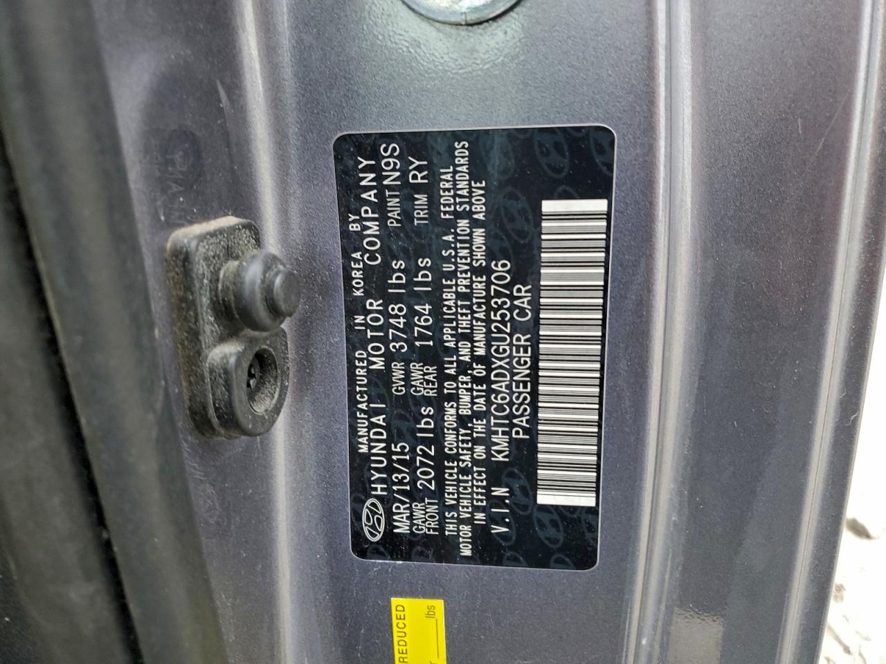 2016 Hyundai Veloster Charcoal vin: KMHTC6ADXGU253706