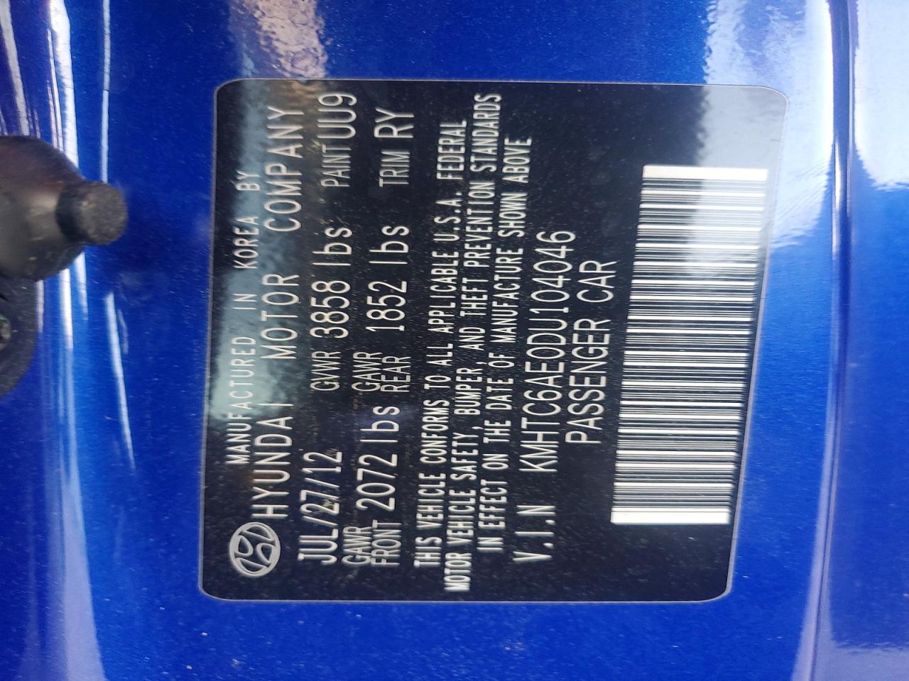 2013 Hyundai Veloster Turbo Blue vin: KMHTC6AE0DU104046