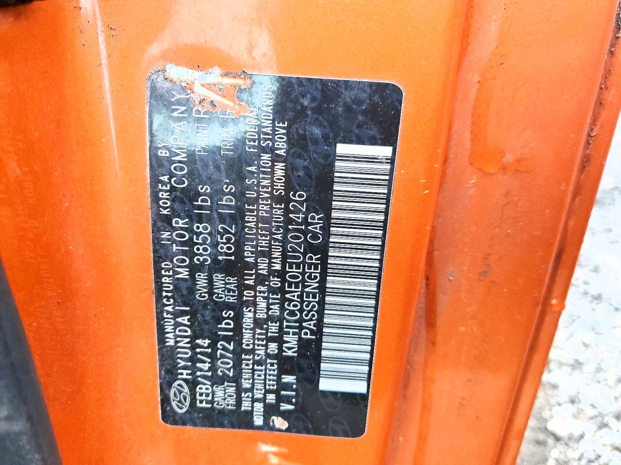 2014 Hyundai Veloster Turbo Orange vin: KMHTC6AE0EU201426