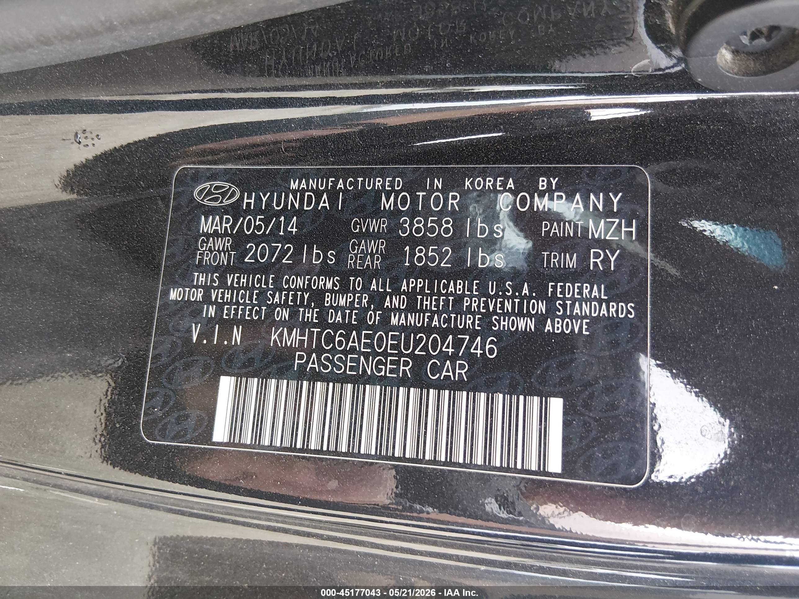 2014 Hyundai Veloster Turbo W/black Черный vin: KMHTC6AE0EU204746