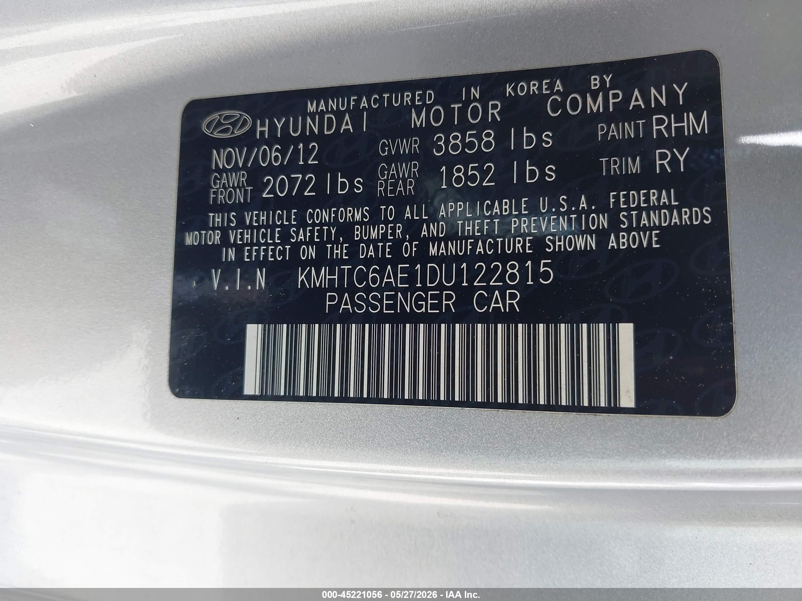 2013 Hyundai Veloster Turbo W/black Silver vin: KMHTC6AE1DU122815