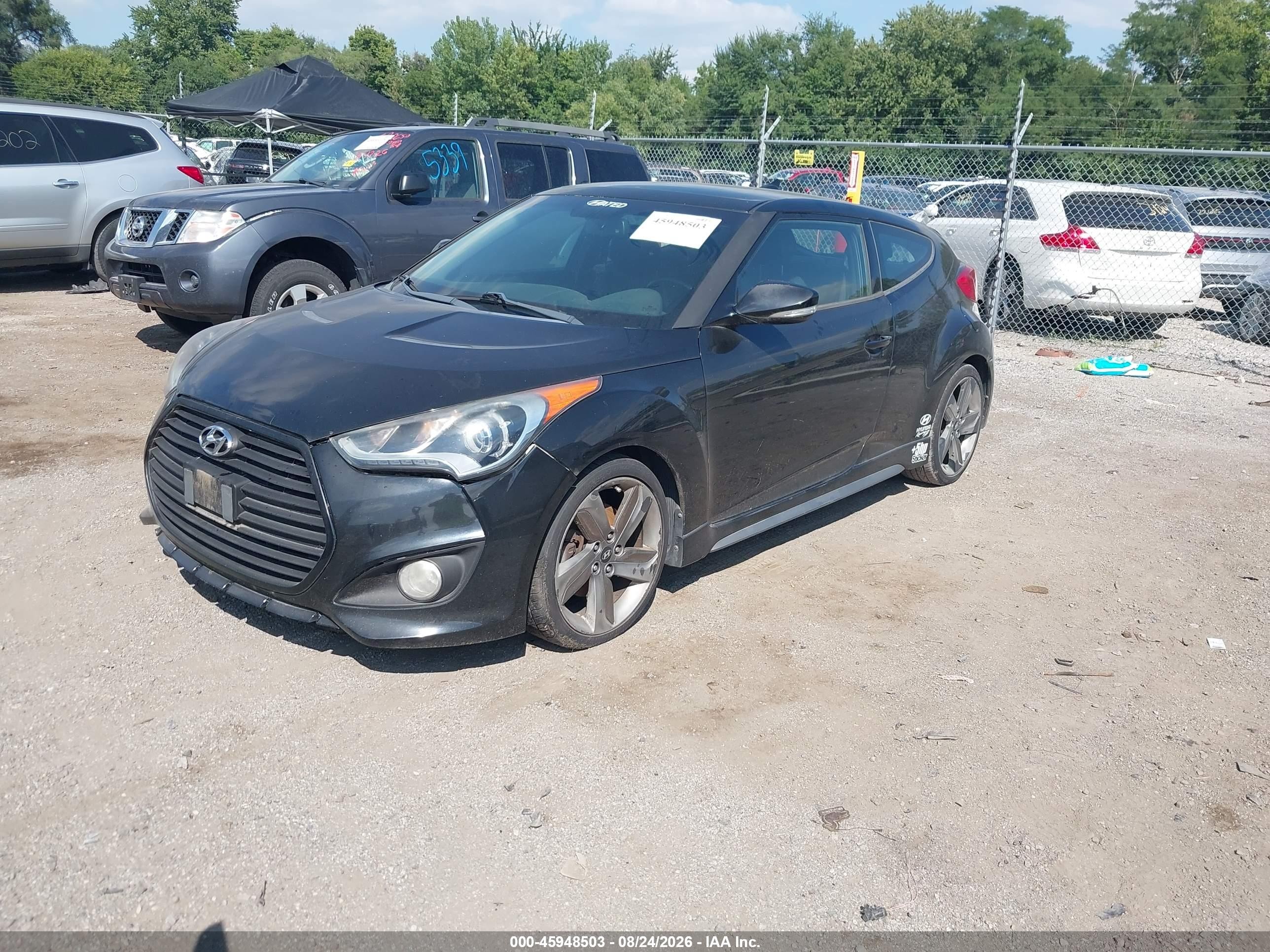 2014 Hyundai Veloster Turbo W/blue Black vin: KMHTC6AE1EU192641