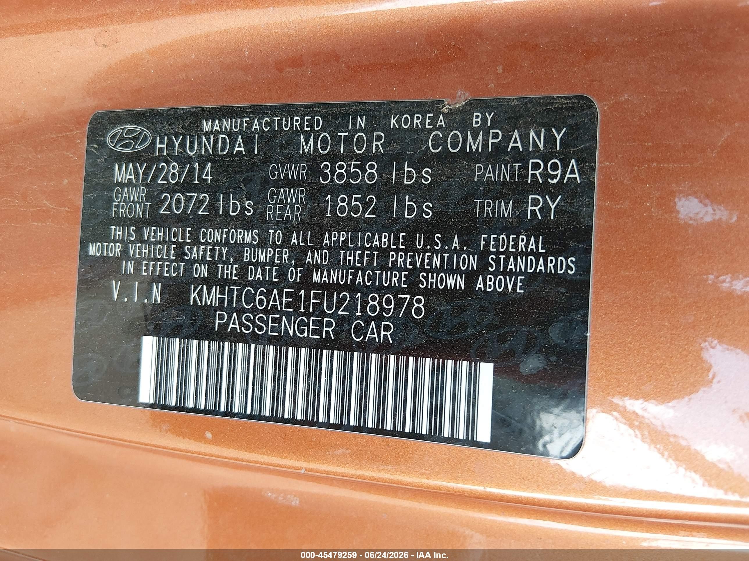 2015 Hyundai Veloster Turbo Оранжевый vin: KMHTC6AE1FU218978