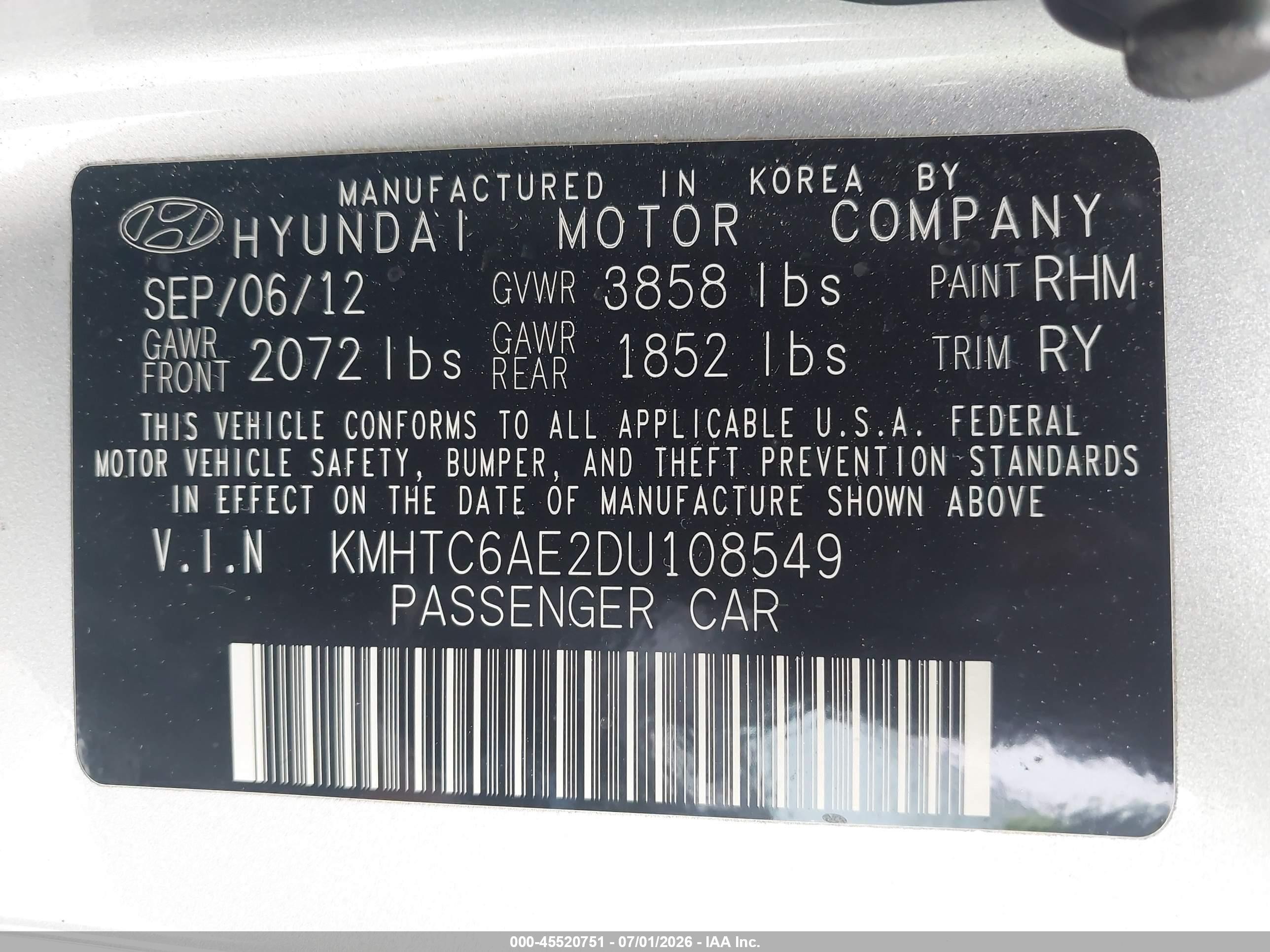2013 Hyundai Veloster Turbo W/blue Silver vin: KMHTC6AE2DU108549
