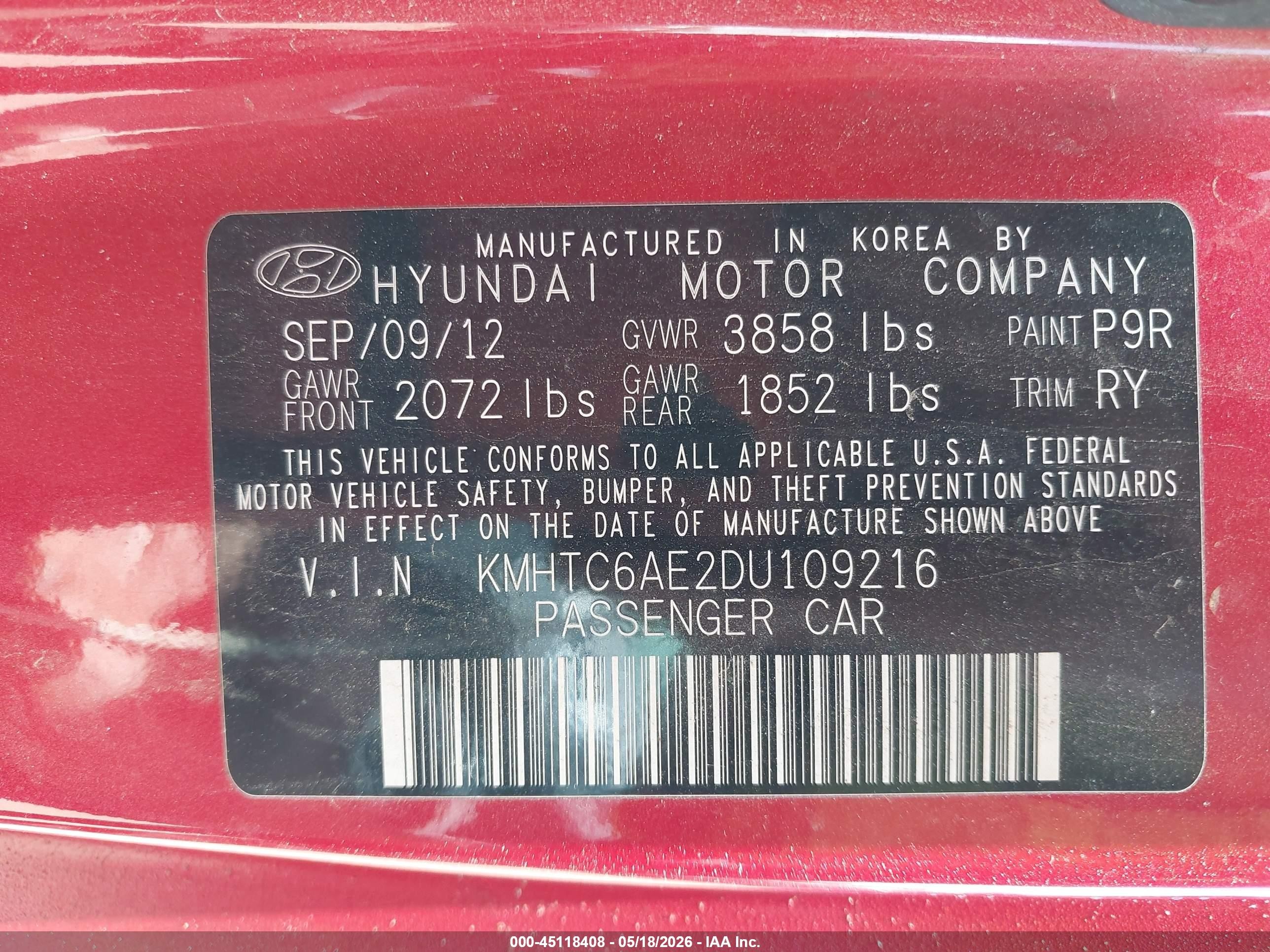 2013 Hyundai Veloster Turbo W/black Red vin: KMHTC6AE2DU109216