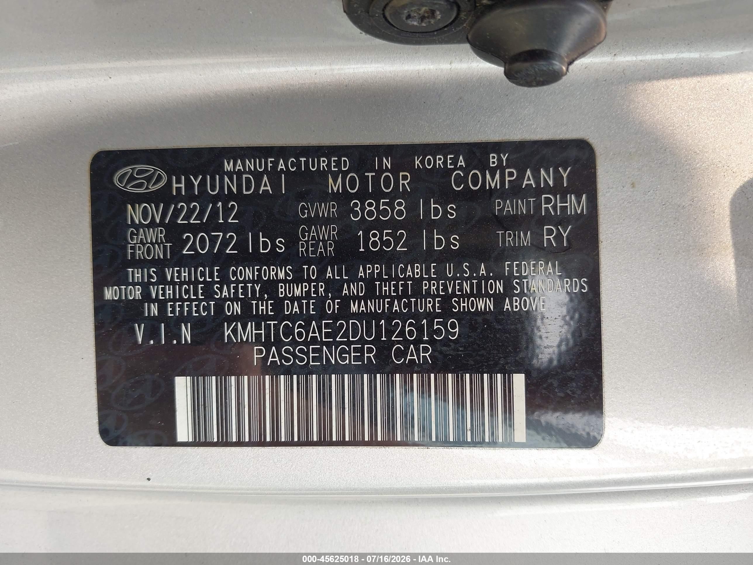 2013 Hyundai Veloster Turbo W/blue Silver vin: KMHTC6AE2DU126159