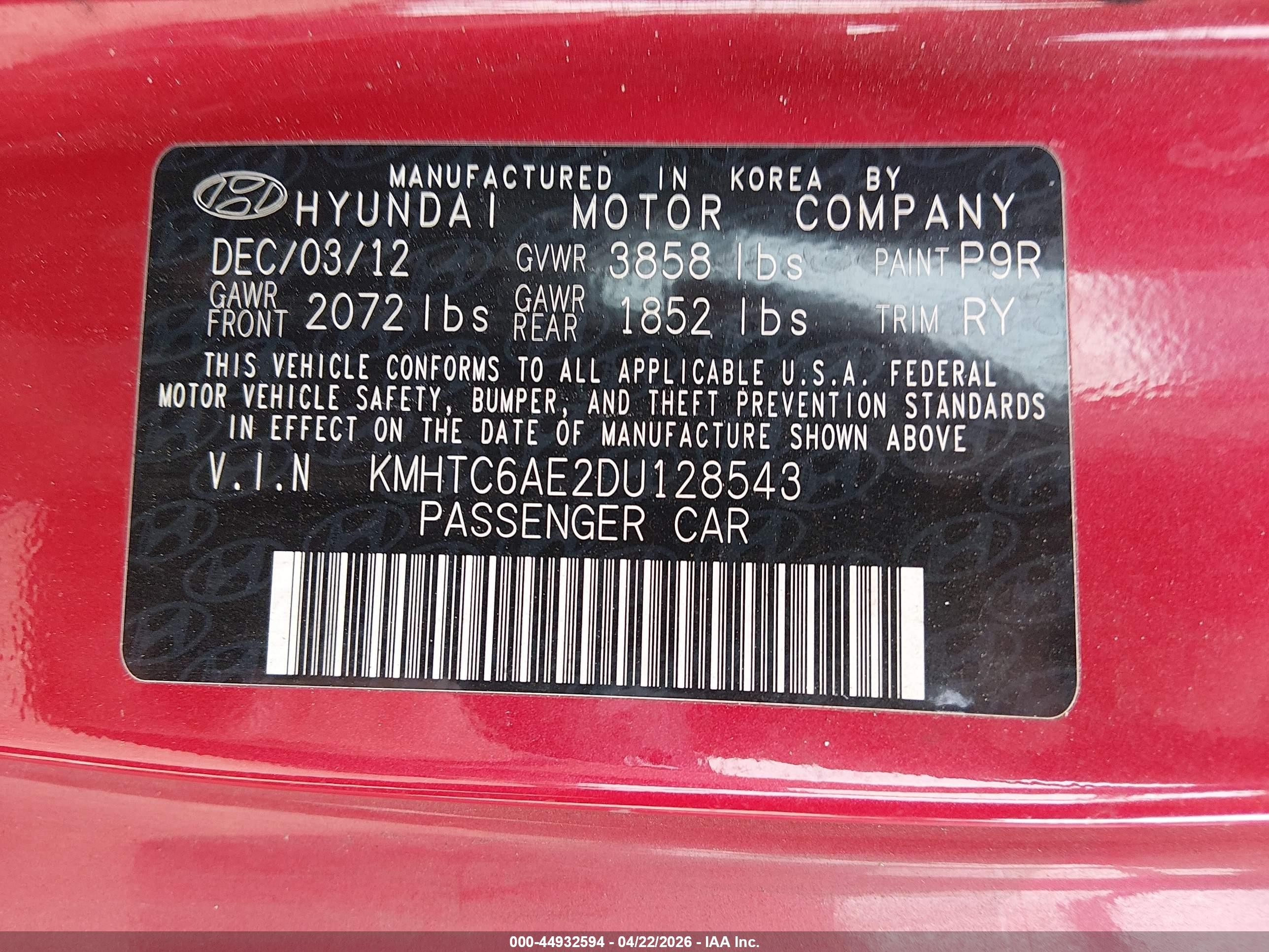 2013 Hyundai Veloster Turbo W/black Красный vin: KMHTC6AE2DU128543