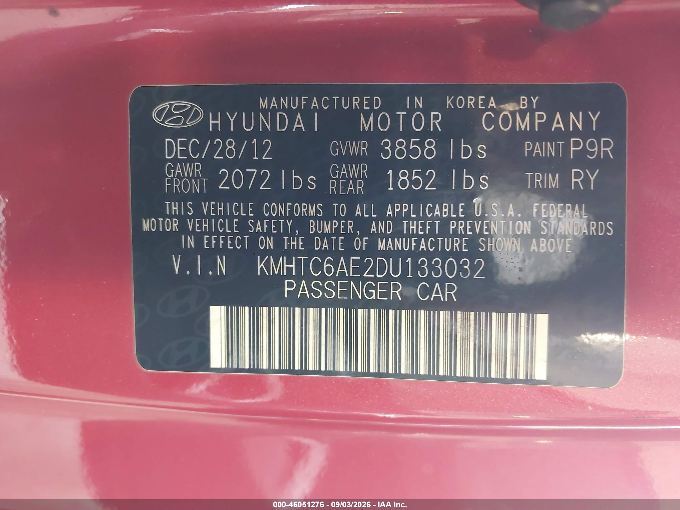 2013 Hyundai Veloster Turbo W/black Red vin: KMHTC6AE2DU133032