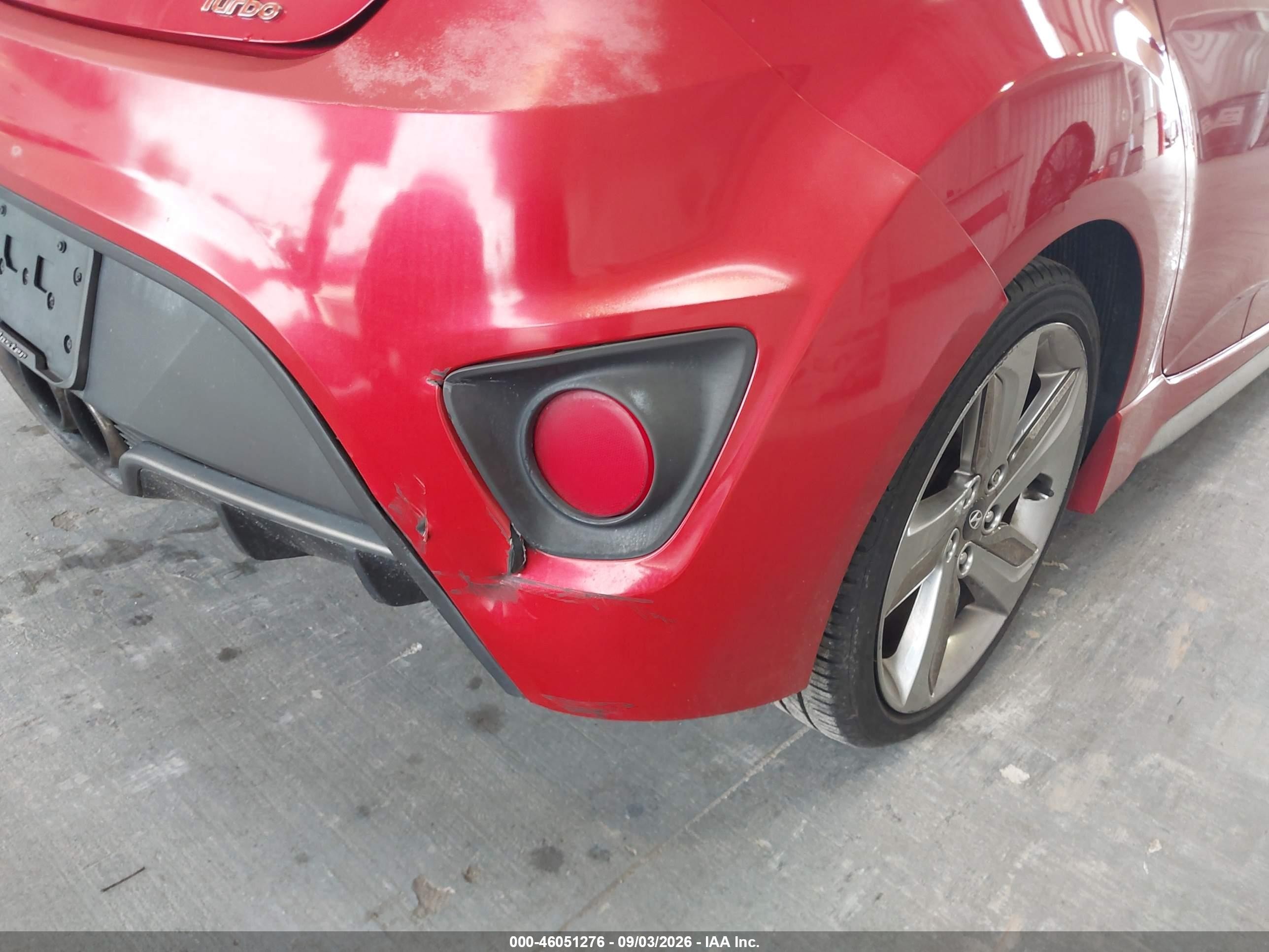 2013 Hyundai Veloster Turbo W/black Red vin: KMHTC6AE2DU133032