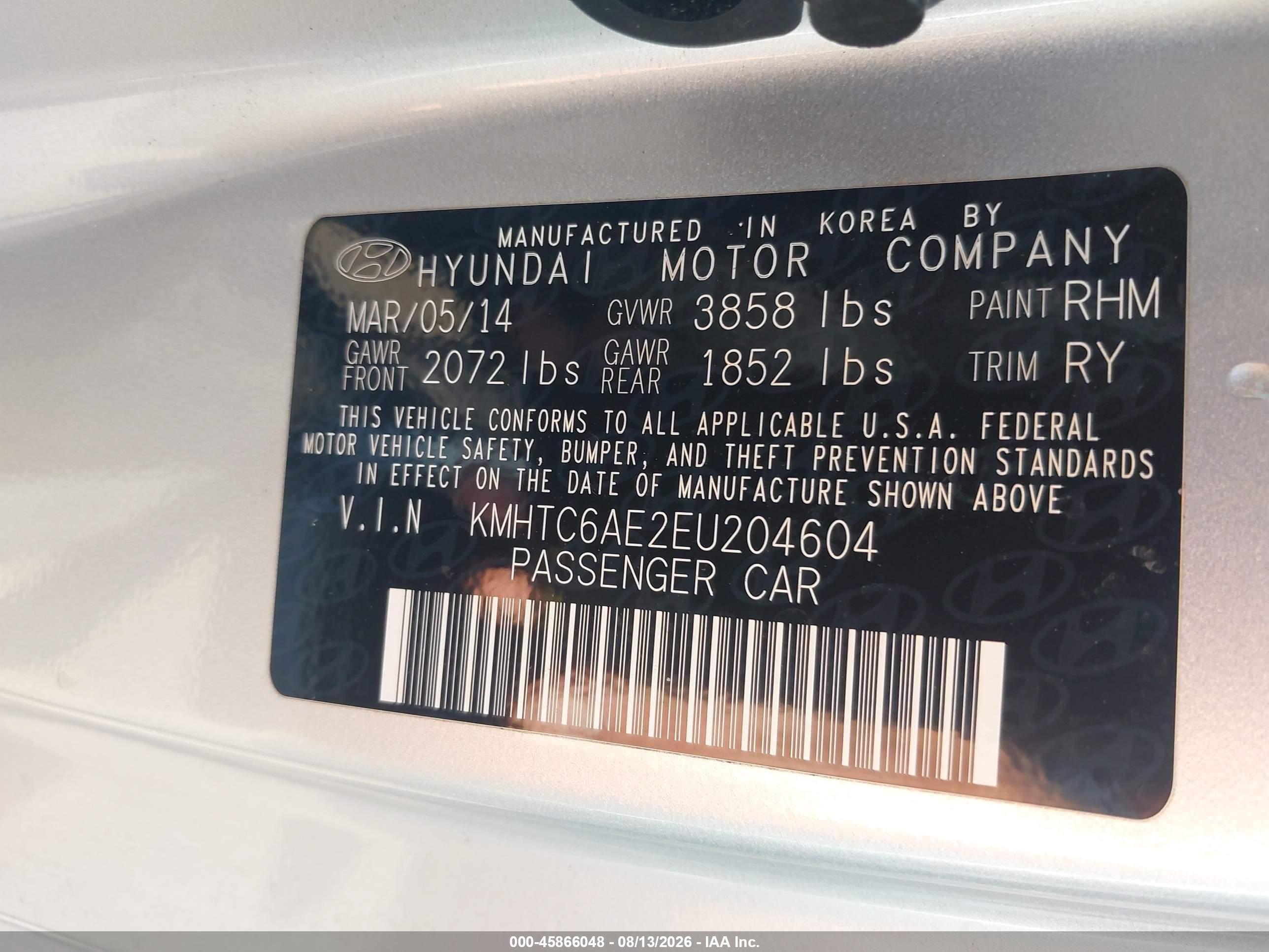 2014 Hyundai Veloster Turbo W/black Silver vin: KMHTC6AE2EU204604