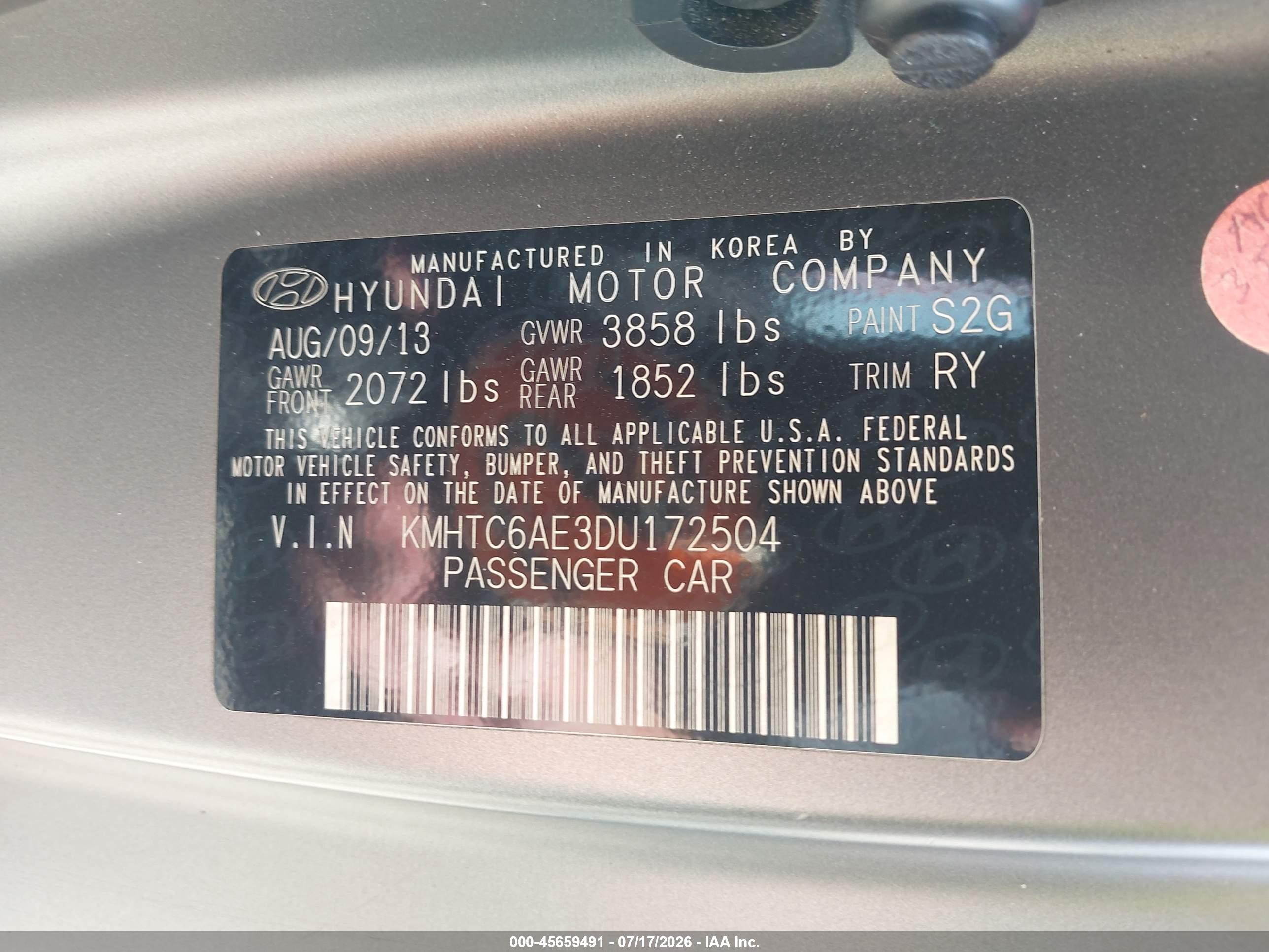 2013 Hyundai Veloster Turbo W/blue Gray vin: KMHTC6AE3DU172504