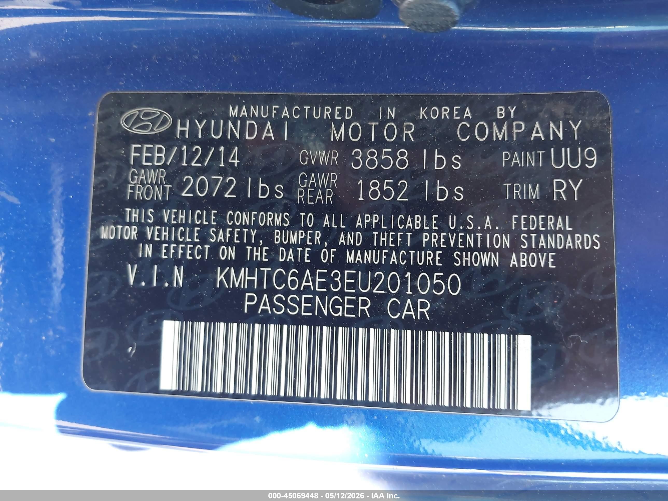 2014 Hyundai Veloster Turbo R-spec Dark Blue vin: KMHTC6AE3EU201050