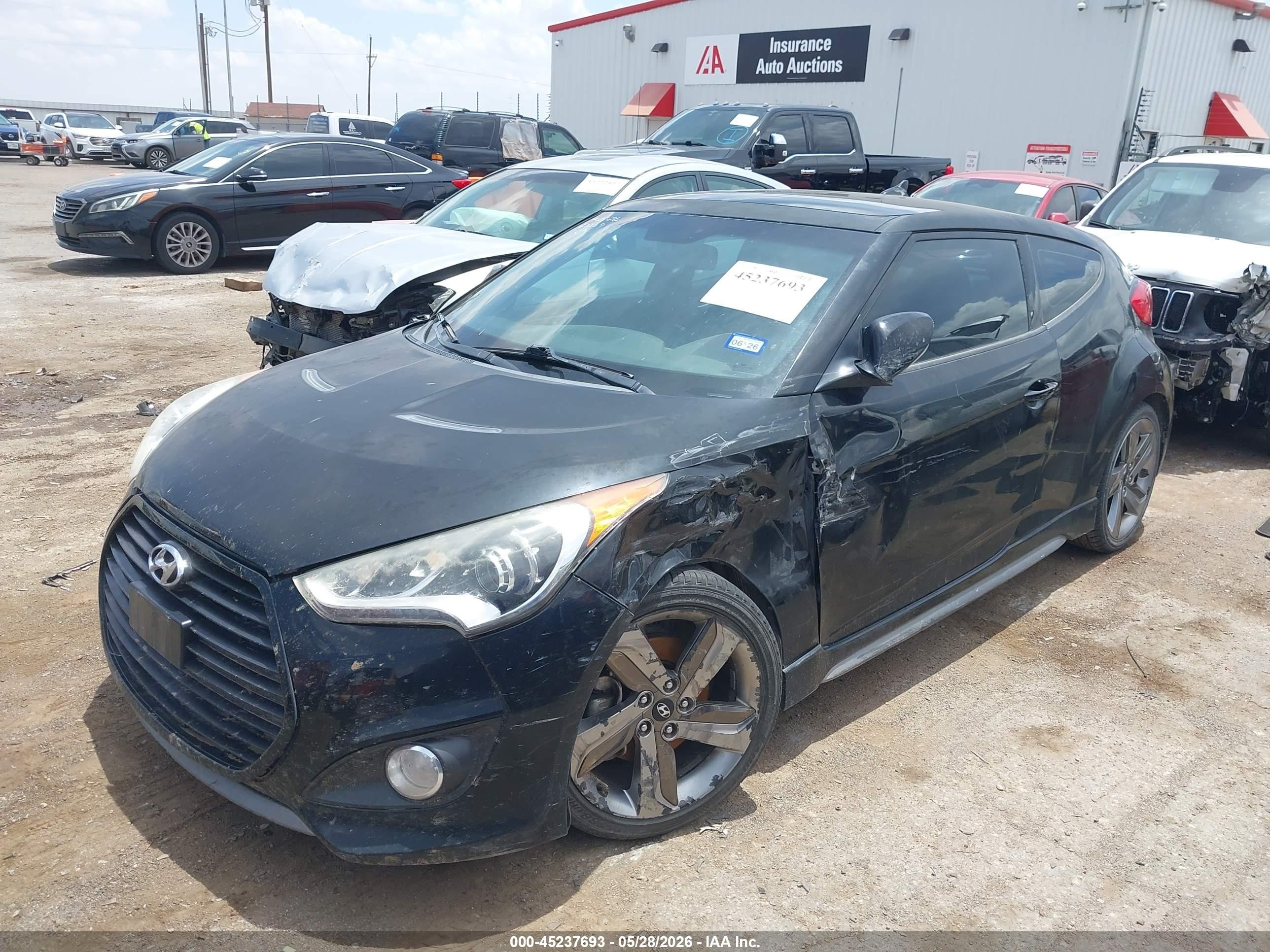 2014 Hyundai Veloster Turbo W/blue Black vin: KMHTC6AE3EU210315