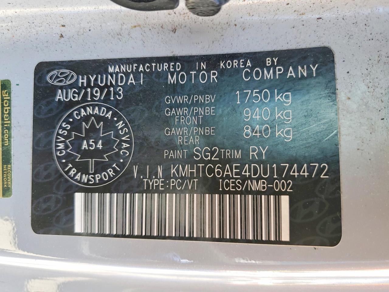 2013 Hyundai Veloster Turbo Gray vin: KMHTC6AE4DU174472