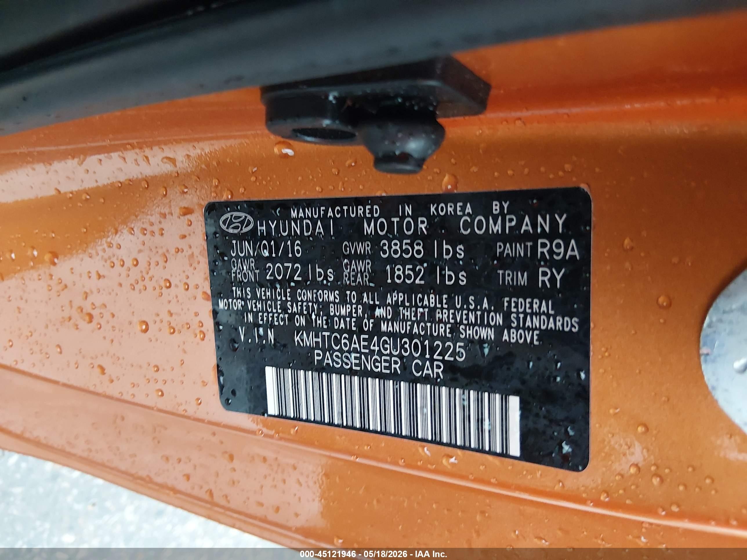 2016 Hyundai Veloster Turbo Orange vin: KMHTC6AE4GU301225