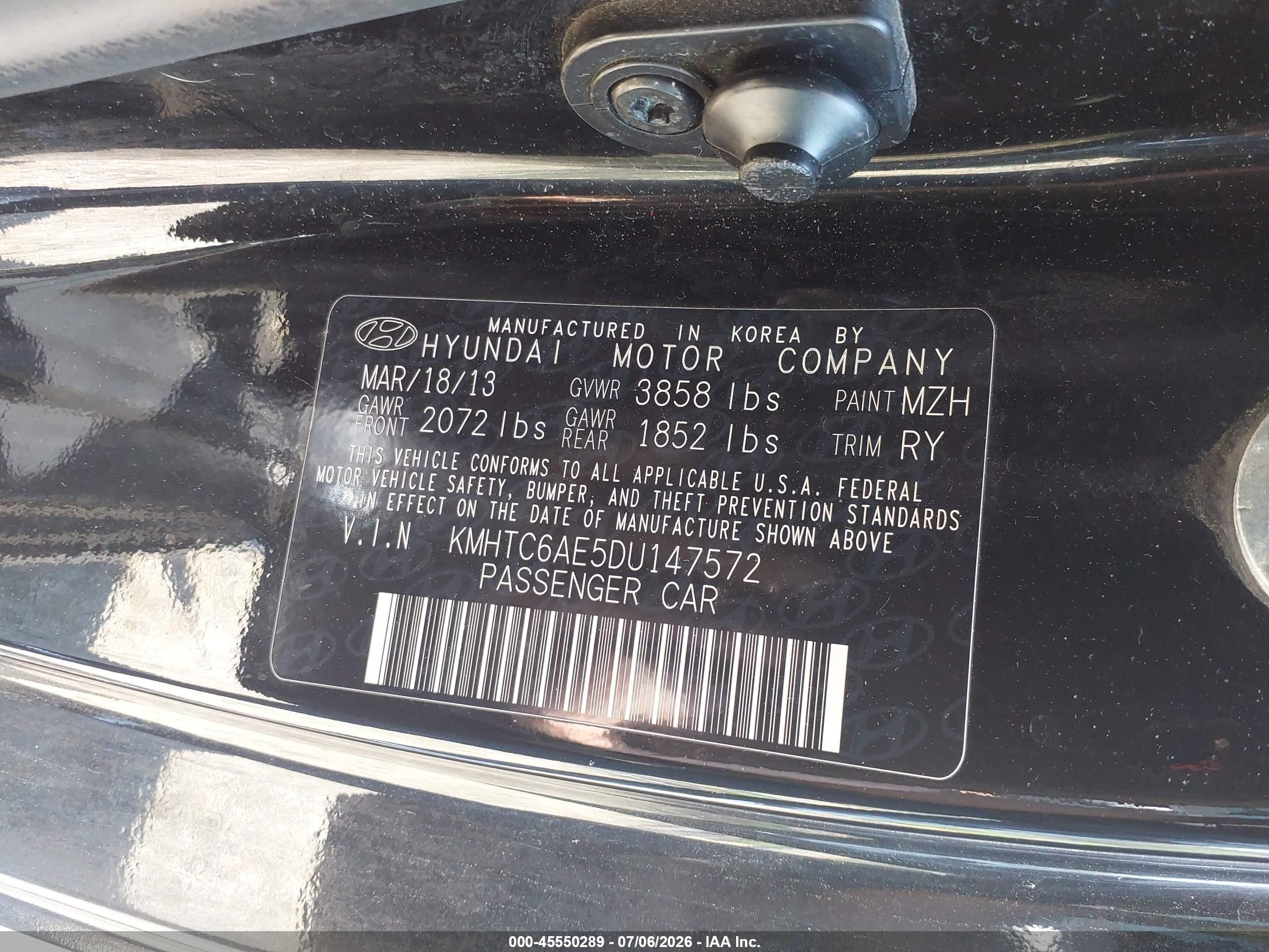 2013 Hyundai Veloster Turbo W/black Black vin: KMHTC6AE5DU147572