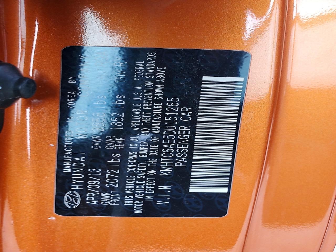 2013 Hyundai Veloster Turbo Orange vin: KMHTC6AE5DU151265